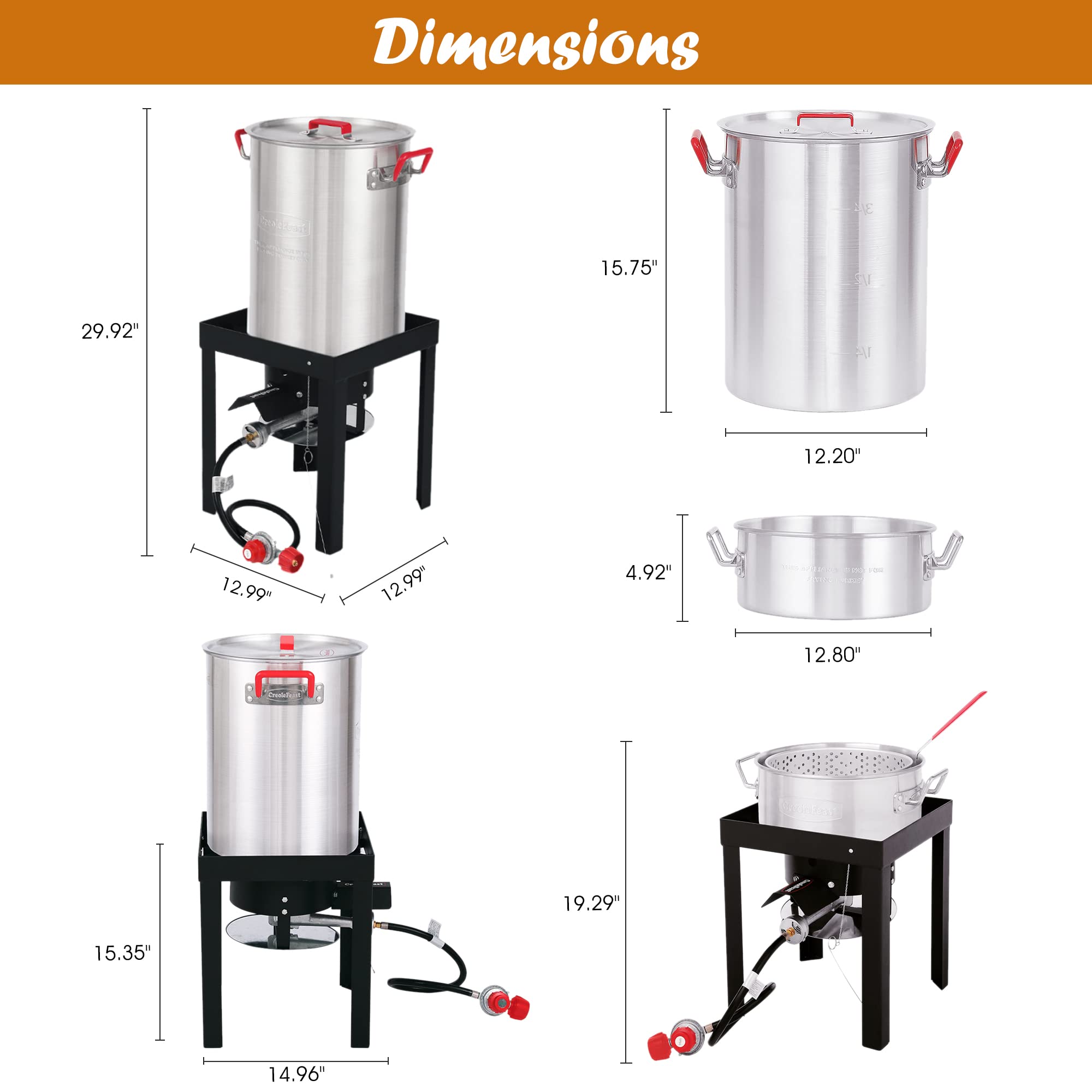 TF30TG Turkey Fryer Set - 50,000 BTU Propane Burner with 30 Qt & 10 Qt Aluminum Pots, Fish Boiler Steamer Kit & Heat-Resistant Gloves - Perfect for Thanksgiving, Outdoor Cooking, Backyard BBQs, and Camping Trips