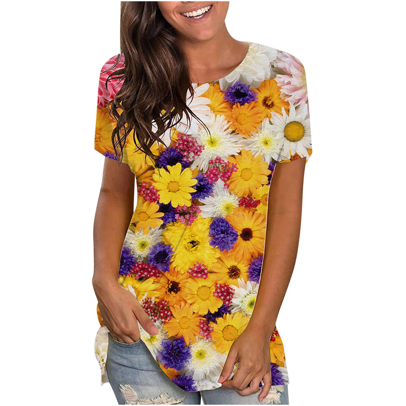 Women's Casual Short Sleeve Tops - Loose Fit Printed Blouses & Basic Tunic Tees for Summer | Perfect for Beach Outings, Weekend Wear & Everyday Comfort