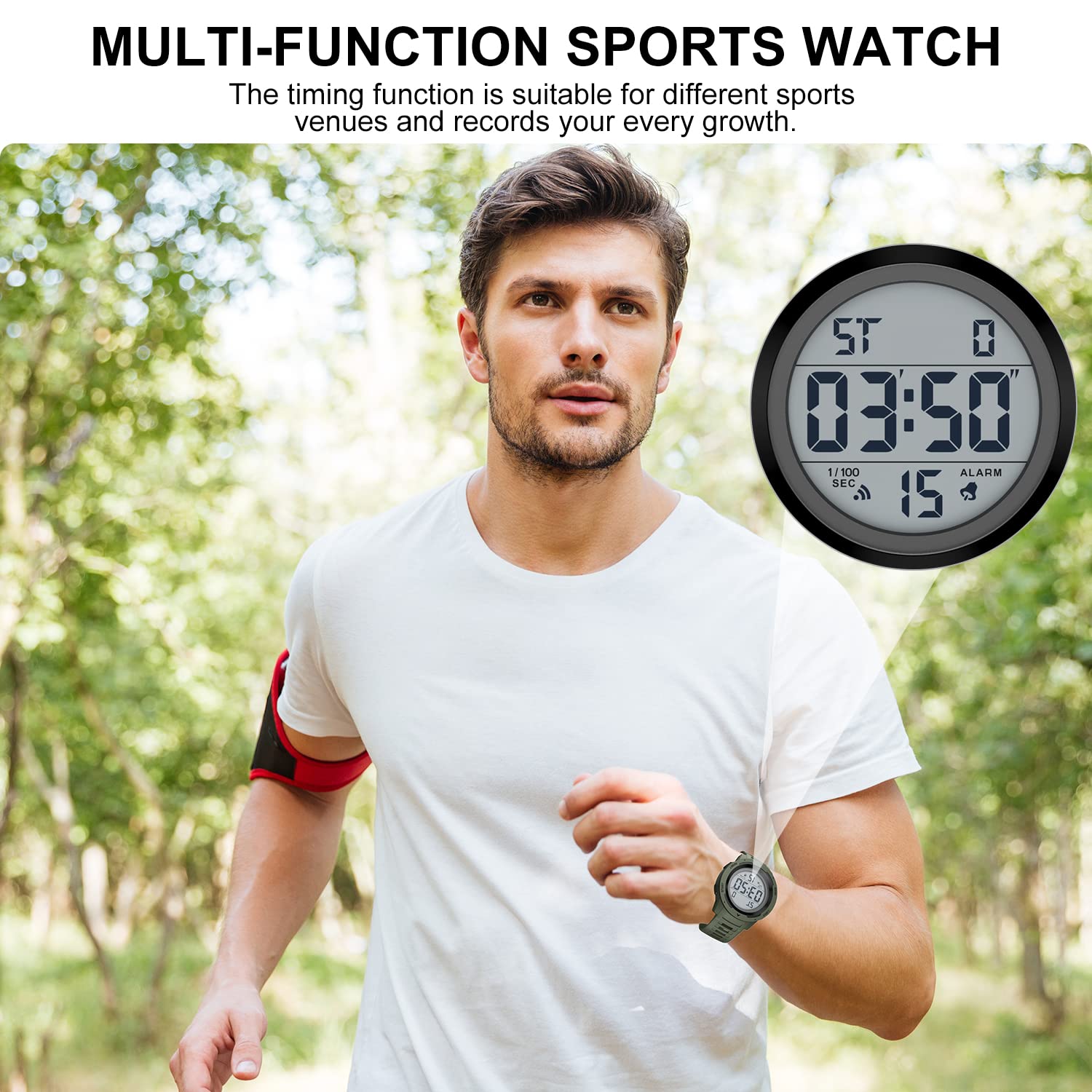 **GOLDEN HOUR Men's Waterproof Digital Sports Watch - Military Style, Wide Screen, Easy-to-Read Display, Durable Rubber Strap - Perfect for Running, Hiking, Swimming & Outdoor Adventures**