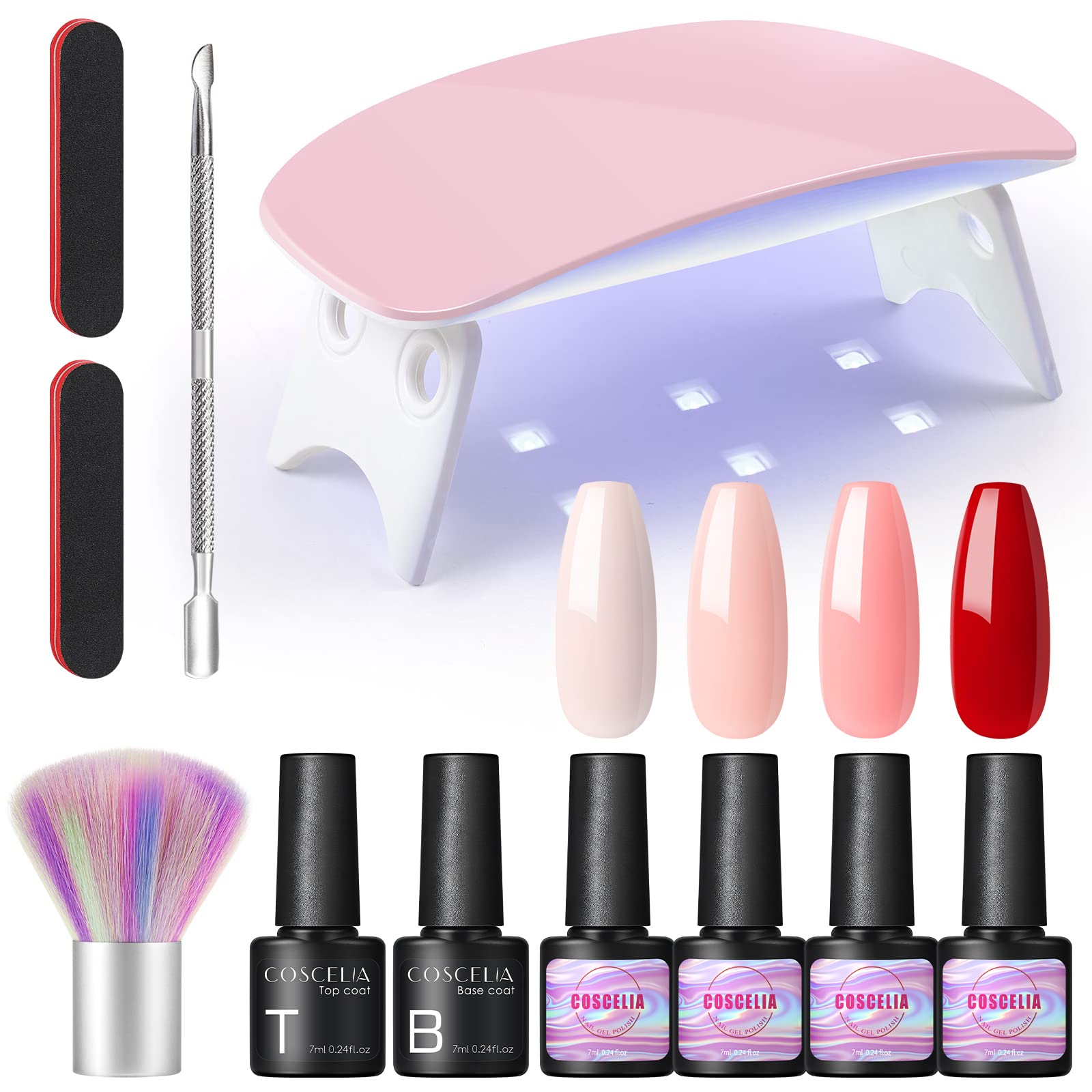 COSCELIA 4-Piece Pink Gel Nail Polish Kit with UV Light - DIY Nail Art Set for Beginners | Home Manicure & Nail Extension Kit | Perfect Gift for Women (Birthday/Valentine's Day/Anniversary) | Salon-Quality Nails at Home | Ideal for Parties, Weddings, Home Spa Days & Girls' Night Self-Care
