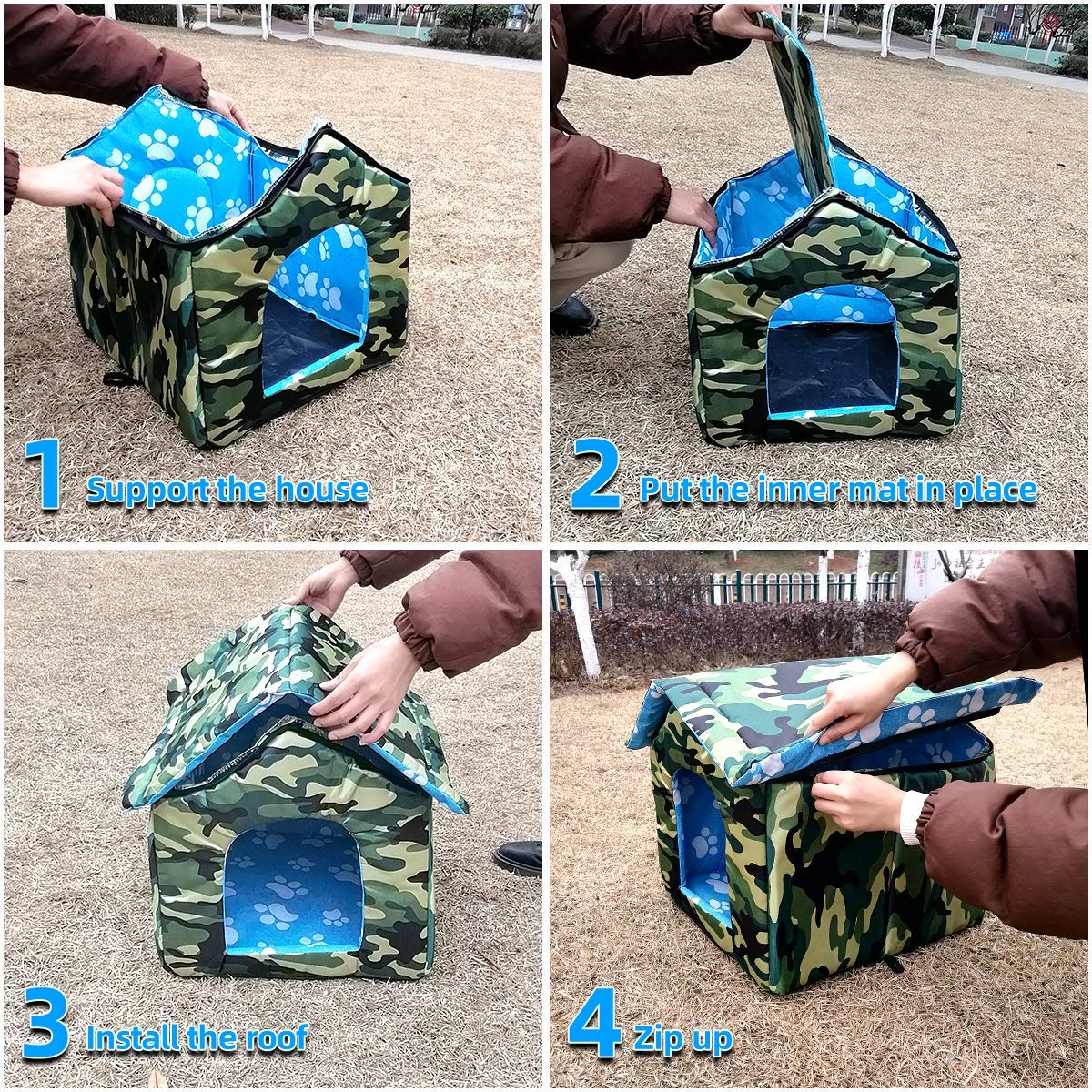 Outdoor Waterproof Cat Shelter with Removable Soft Mat - Insulated Collapsible Warm Cat Bed for Feral & Indoor Cats - Portable Igloo Dog House for Small Dogs - Easy Assembly (Perfect for Backyards, Garages & Winter Protection)