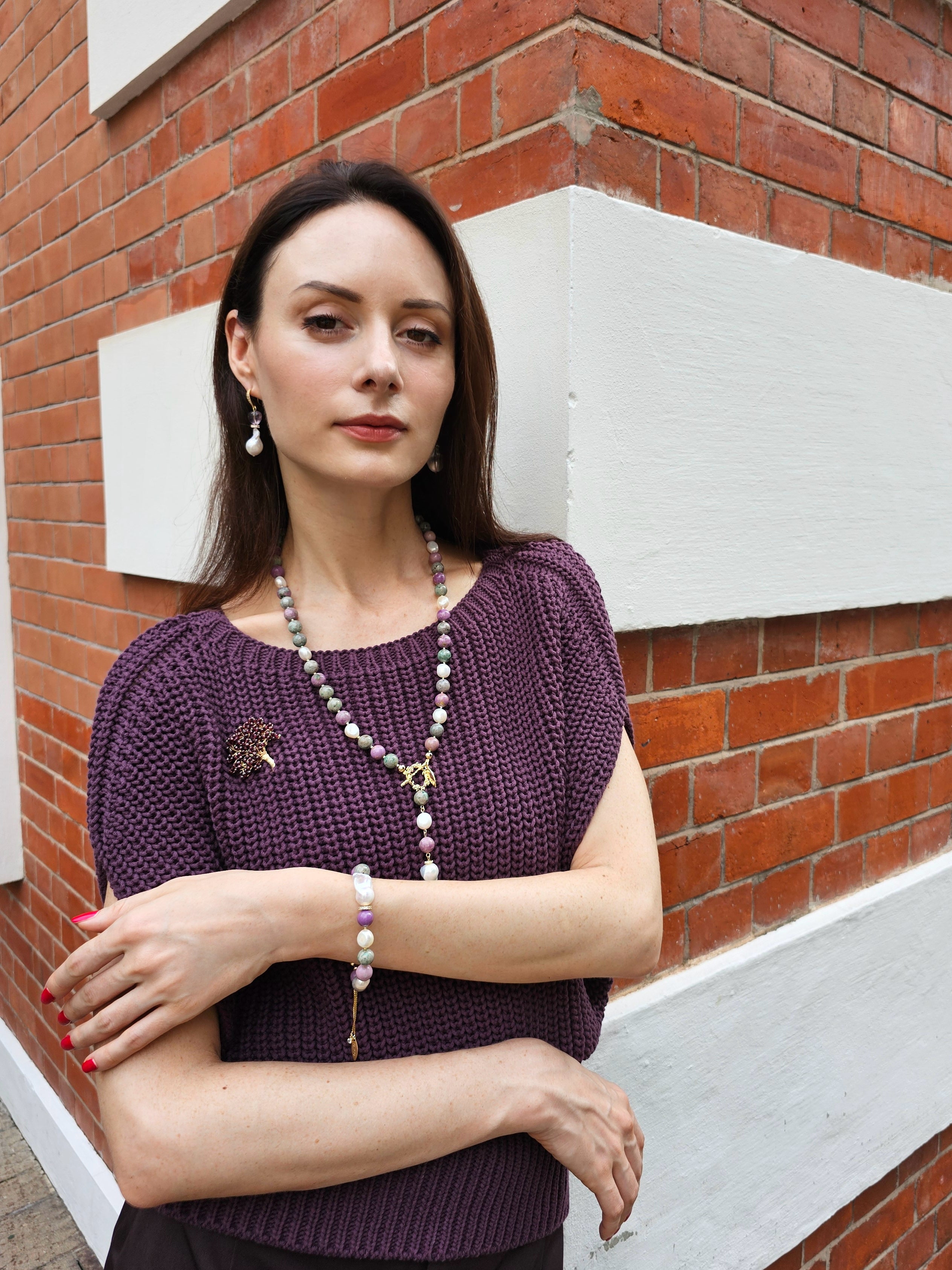 Elegant Purple Gemstone & Baroque Pearl Bracelet NB006 | Handmade Jewelry for Women | Perfect for Weddings, Parties & Gifts