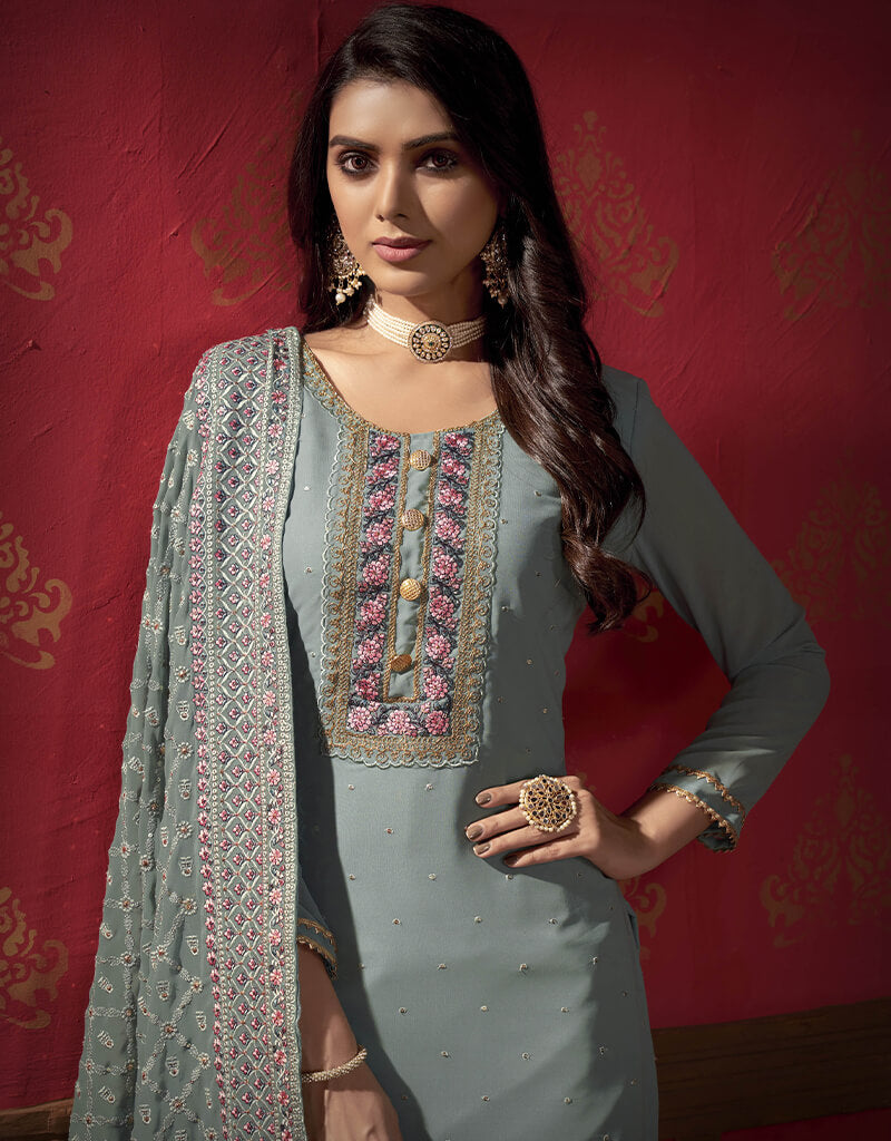 Blue Fox Georgette Sharara Salwar Suits for Women - Elegant Indian Ethnic Wear for Weddings, Festivals & Special Occasions