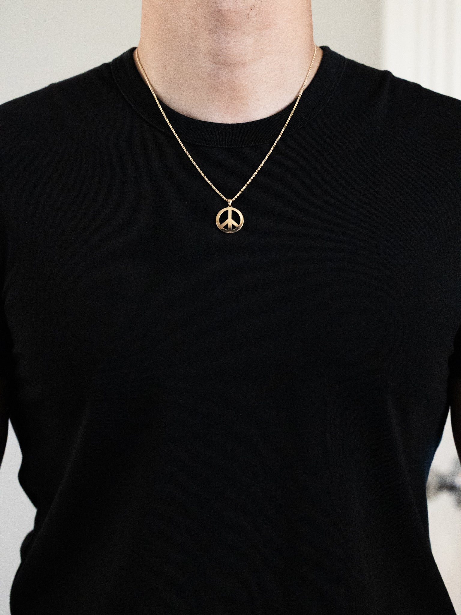Gold Large Peace Sign Pendant Necklace - Model 1736 | Vintage Hippie Style Jewelry for Women | Perfect for Music Festivals, Boho Outfits & Gift Giving