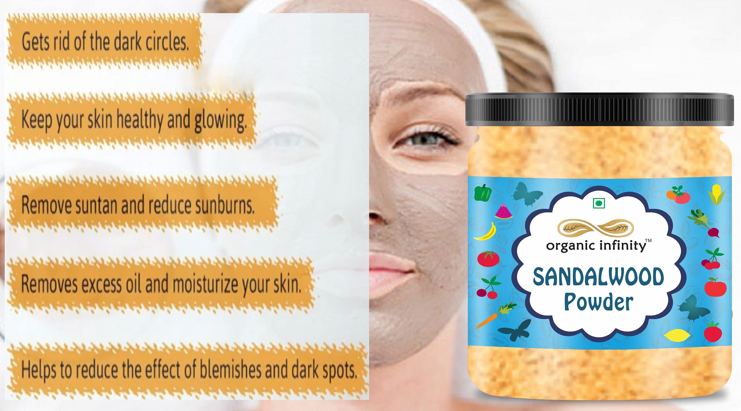 Organic Infinity Sandalwood Powder for Face Masks, Facials & Skin Care - 100% Pure, Natural & Chemical-Free - 200g (7oz) - Perfect for DIY Beauty, Aromatherapy & Relaxation at Home