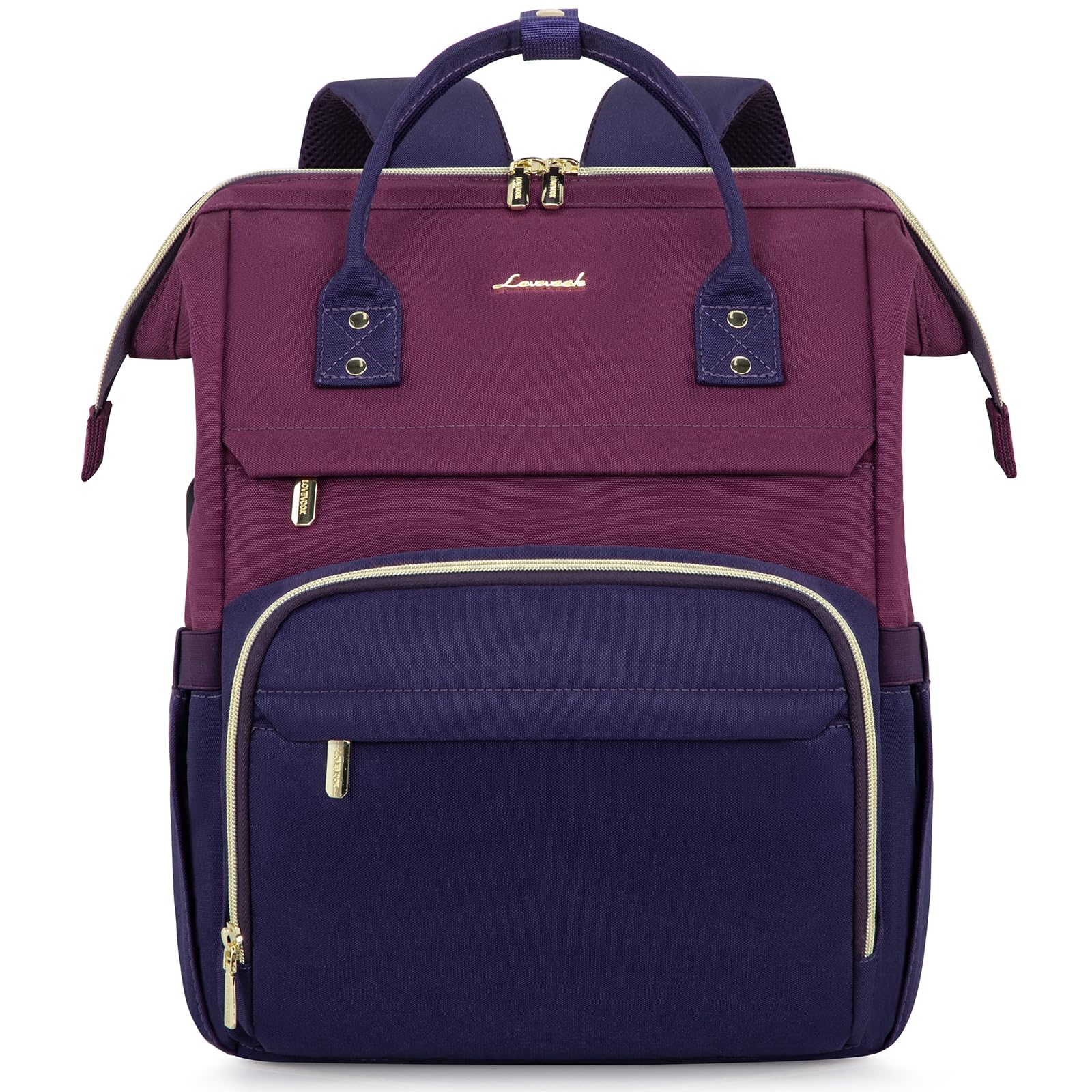 LOVEVOOK Women's Waterproof Laptop Backpack with USB Charging Port - 15.6 Inch Large Travel Work Bag for Teachers, Doctors & Nurses (Purple-Blue) - Perfect for Commuting, Business Trips & College Campus Use