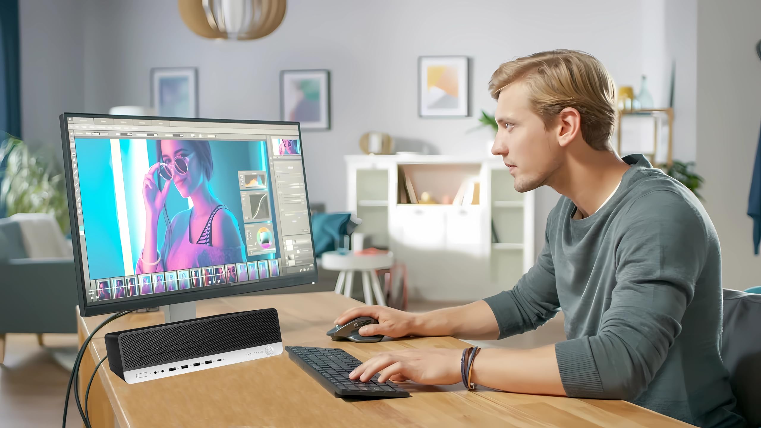 Renewed HP EliteDesk 800 G3 SFF Business Desktop Computer - Intel Quad-Core i7-6700, 16GB DDR4 RAM, 256GB SSD, Windows 10 Pro (Includes Keyboard & Mouse) - Perfect for Office Work, Home Use & Small Business Computing