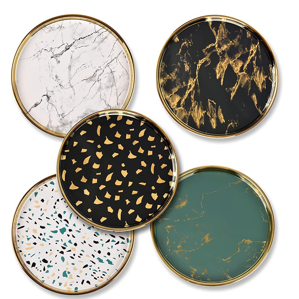 Luxury Round Marble Decorative Tray - Multi-Purpose Vanity Organizer for Jewelry, Perfume & Home Decor | Elegant Coffee Table Accent Tray for Bathroom, Bedroom & Living Room Storage