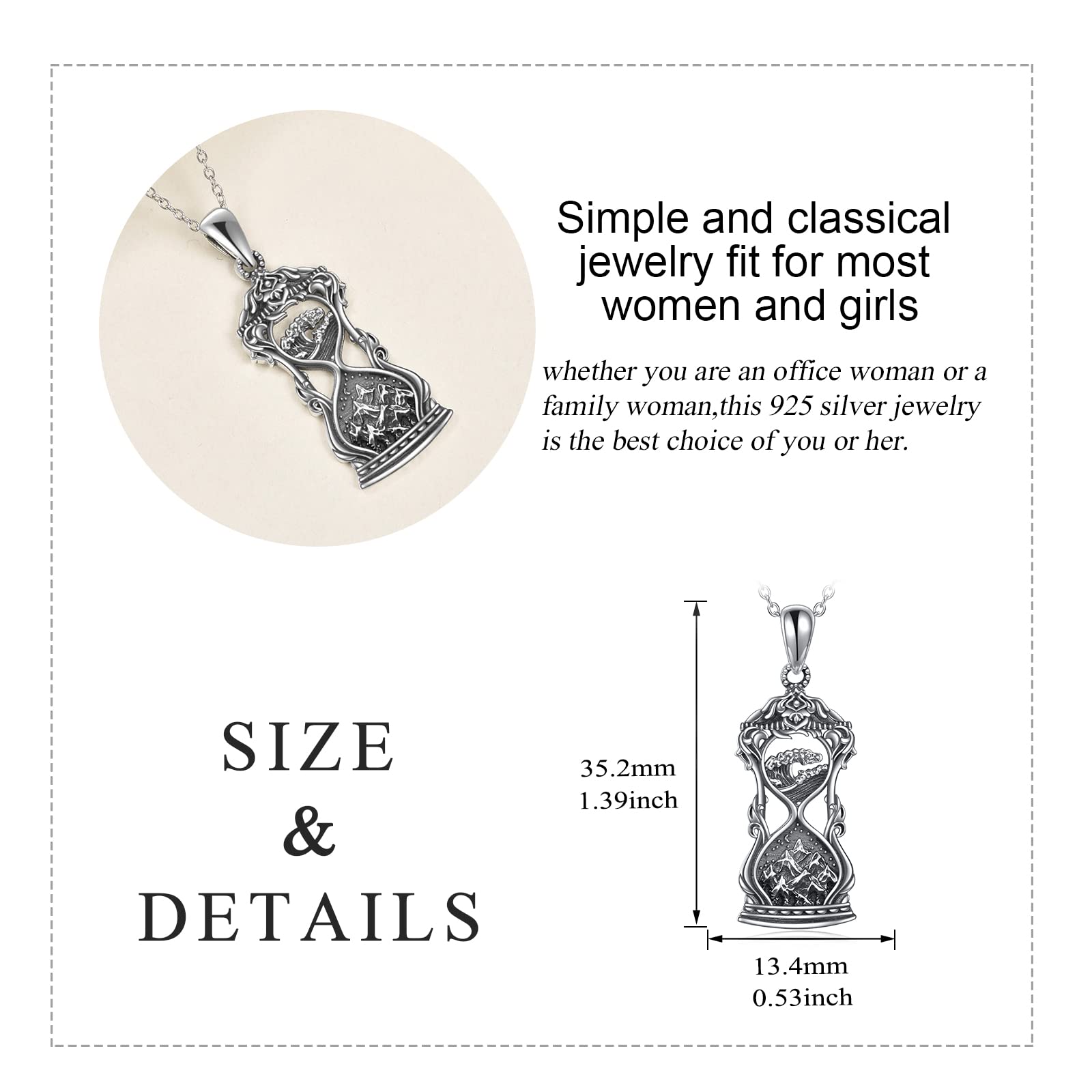 925 Sterling Silver Mountain Wave Pendant Necklace with Hourglass Charm - Elegant Nature-Inspired Jewelry for Women, Perfect for Daily Wear, Gifts & Special Occasions