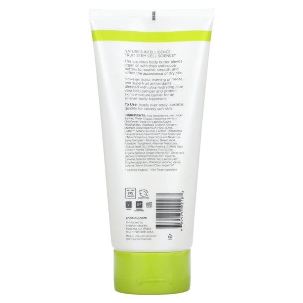 Andalou Naturals Kukui Coconut Body Butter - Ultra Nourishing & Hydrating Moisturizer for Dry Skin | Perfect for Daily Use, After Shower & Nighttime Skincare Routine