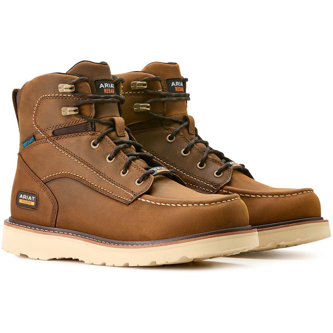 Rebar 6 inch Soft Toe Waterproof Moc Toe Wedge Boot Distressed Brown