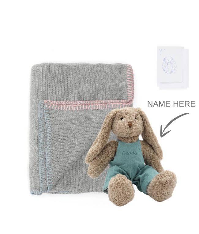 Personalized Bunny Plush & Blanket Set - Soft Blue Baby Gift for Newborns & Toddlers - Perfect for Nursery Decor, Baby Showers & Cuddling