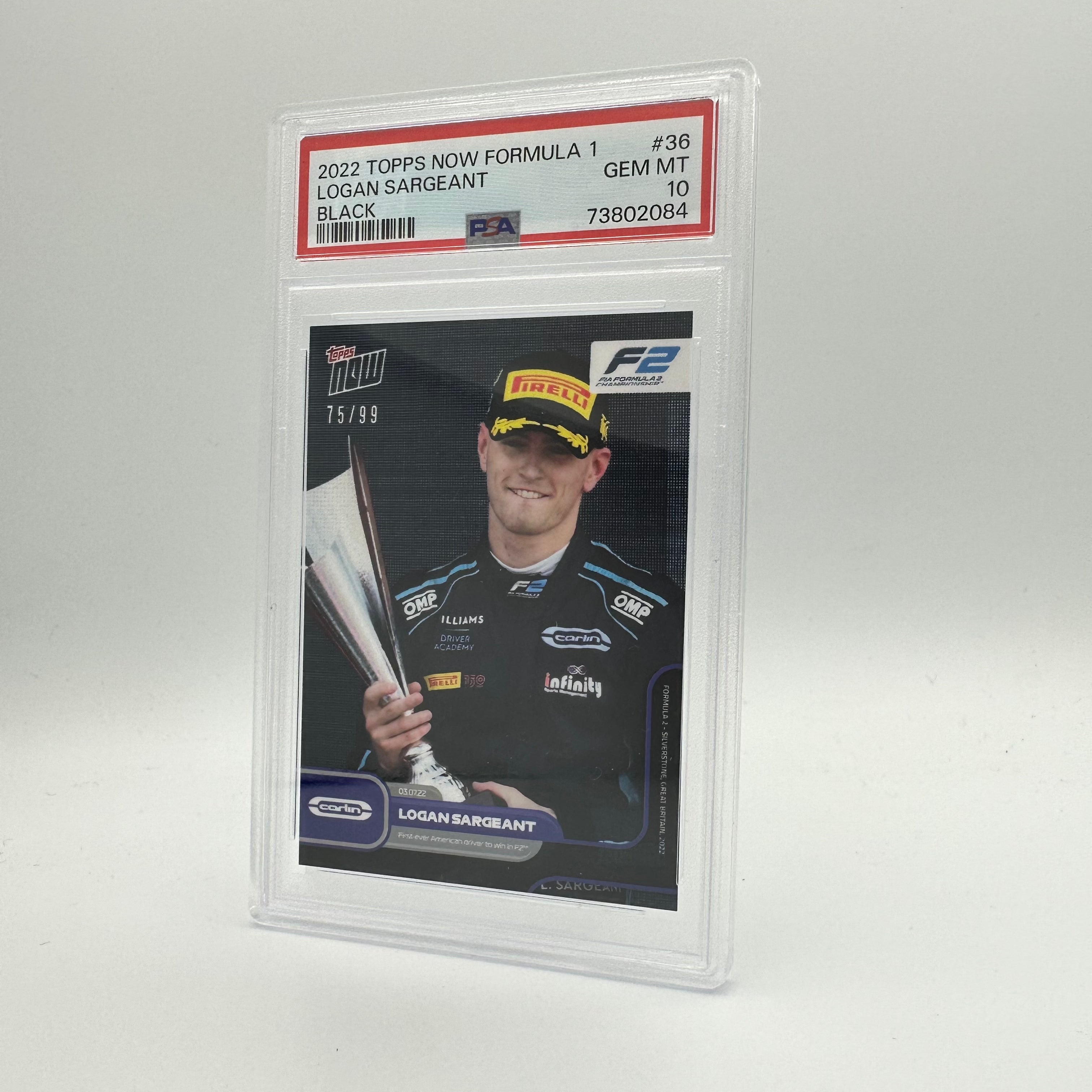PSA 10 Logan Sargent #36 Black 75/99 - Rare Trading Card for Collectors & Investors - Perfect for Sports Memorabilia Displays & Card Collections