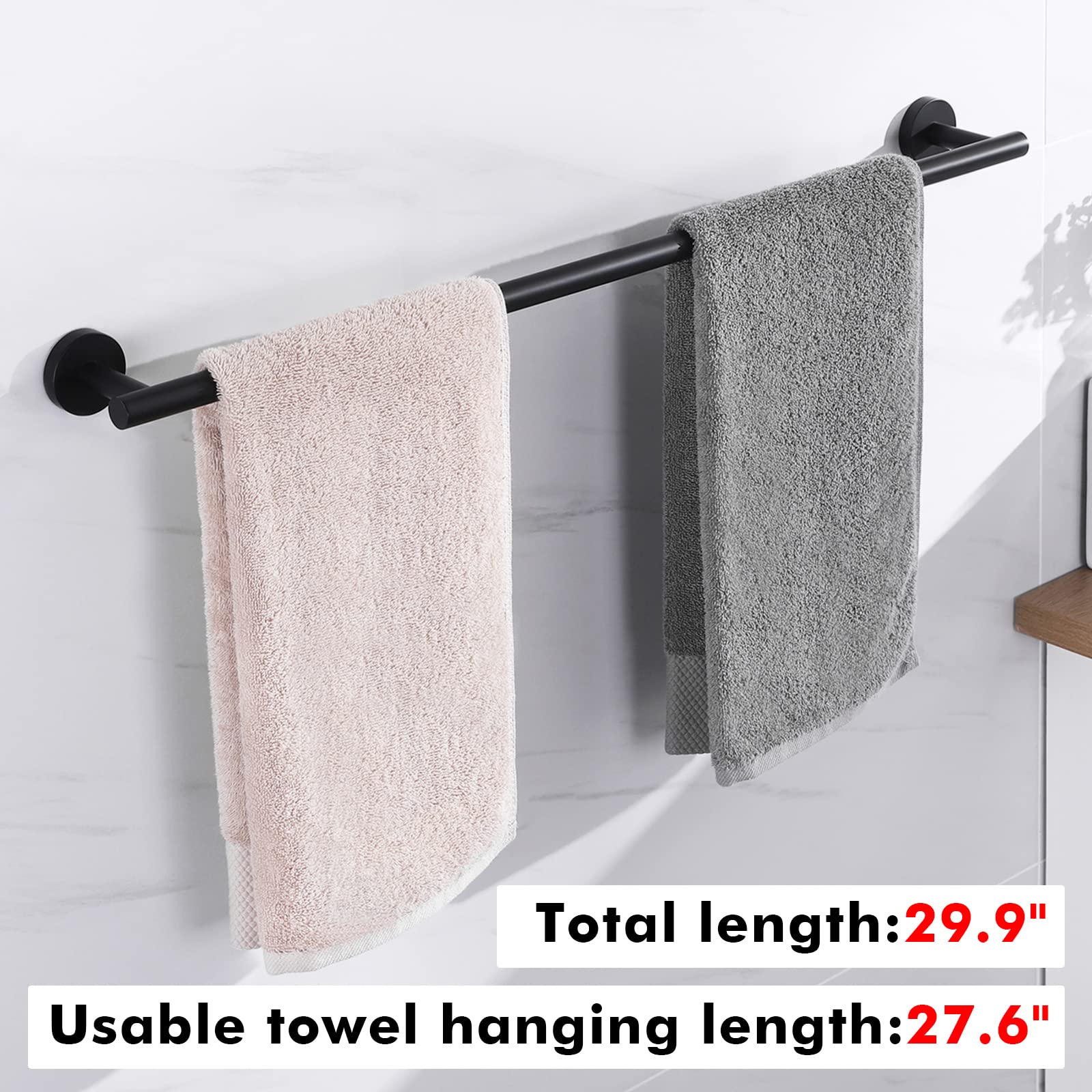 27.6 Inch Matte Black Stainless Steel Towel Bar - Rustproof SUS304 Bathroom Towel Holder for Shower & Hand Towels - Wall Mounted (29.9