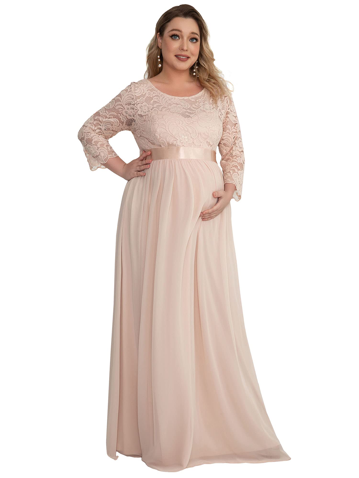 Ever-Pretty Women's Plus Size Maternity Maxi Dress - Flowy Chiffon Party Gown with Elegant Sleeves (Style 20797) | Perfect for Baby Showers, Weddings & Special Occasions