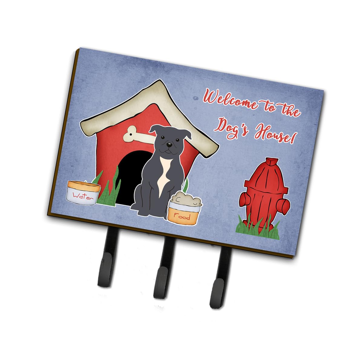 Staffordshire Bull Terrier Key Holder & Wall Hooks - Blue Dog-Themed Coat Rack for Keys, Leashes & Towels | Perfect for Entryway, Mudroom or Pet Station Organization