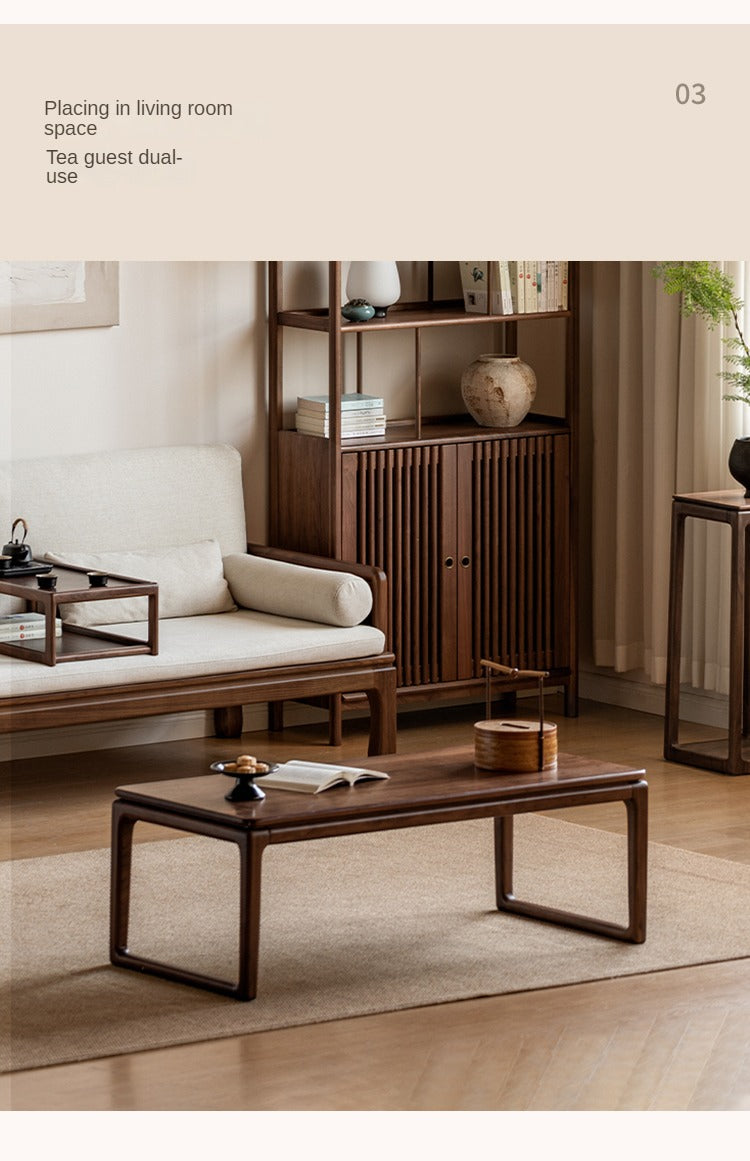 Premium Oak & Black Walnut Solid Wood Tatami Tea Table - Japanese Style Low Coffee Table for Living Room, Zen Meditation, and Tea Ceremony