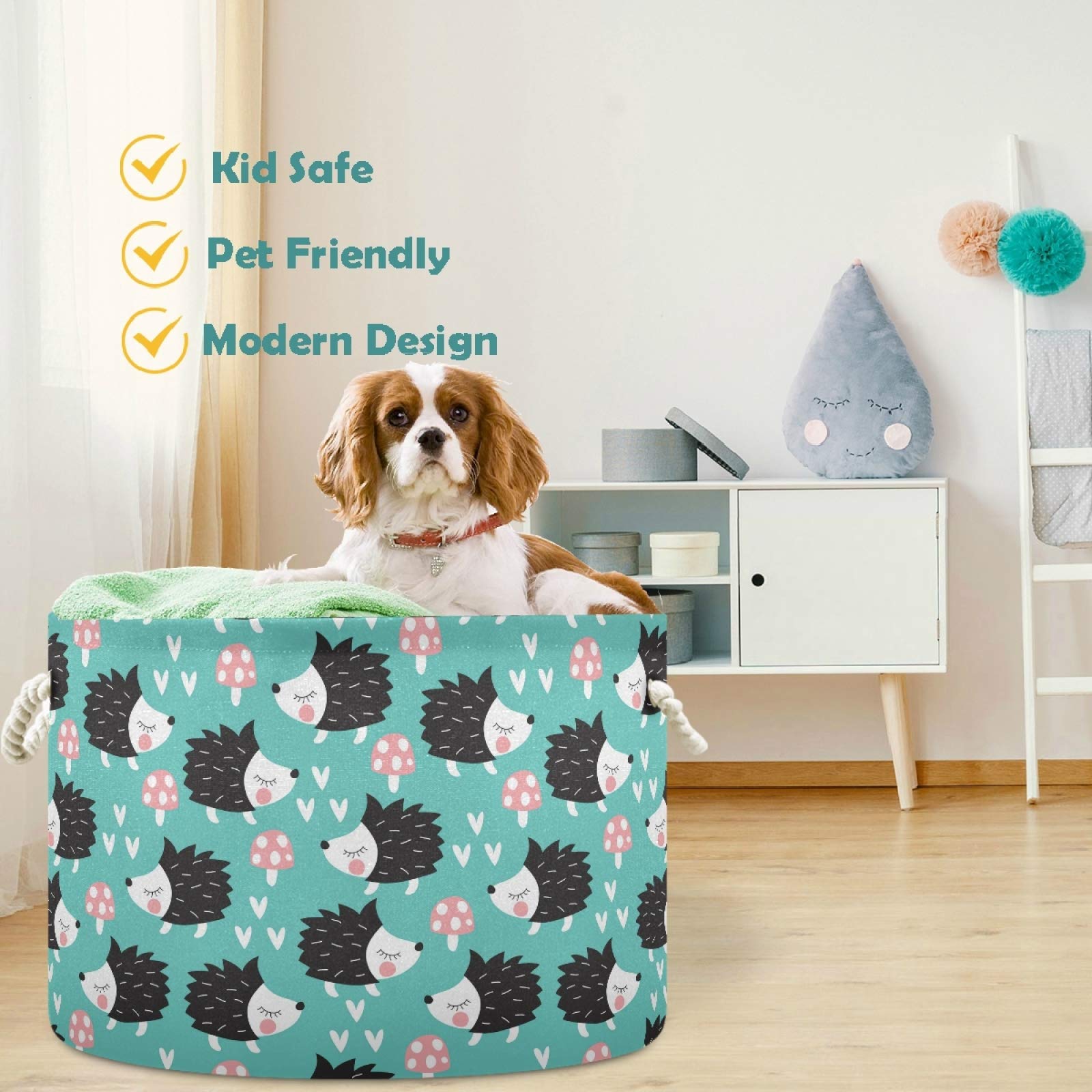 Visesunny Hedgehog Heart Mushroom Cartoon Storage Basket - Waterproof Canvas Fabric Toy Organizer Bin, Nursery Hamper & Laundry Basket for Kids Room, Playroom, Shelves - Perfect for Toy Storage, Clothes Organization & Gift Giving