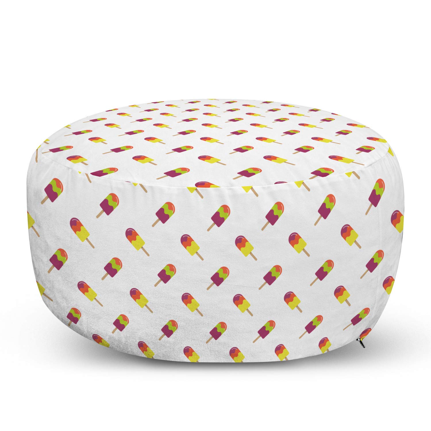 Ambesonne Ice Cream Ottoman Pouf - Colorful Summer Snacks Pattern, Soft Foot Rest with Removable Cover for Living Room & Bedroom | Perfect for Relaxing, Extra Seating & Home Decor | Multicolor