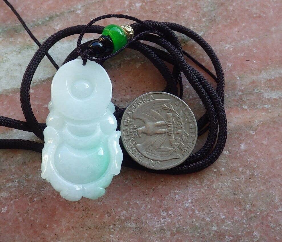Certified Green Burma 100% Natural Jadeite Pendant Necklace - Happy Buddha God Charm for Good Luck & Protection | Spiritual Jewelry Gift for Meditation, Yoga & Positive Energy