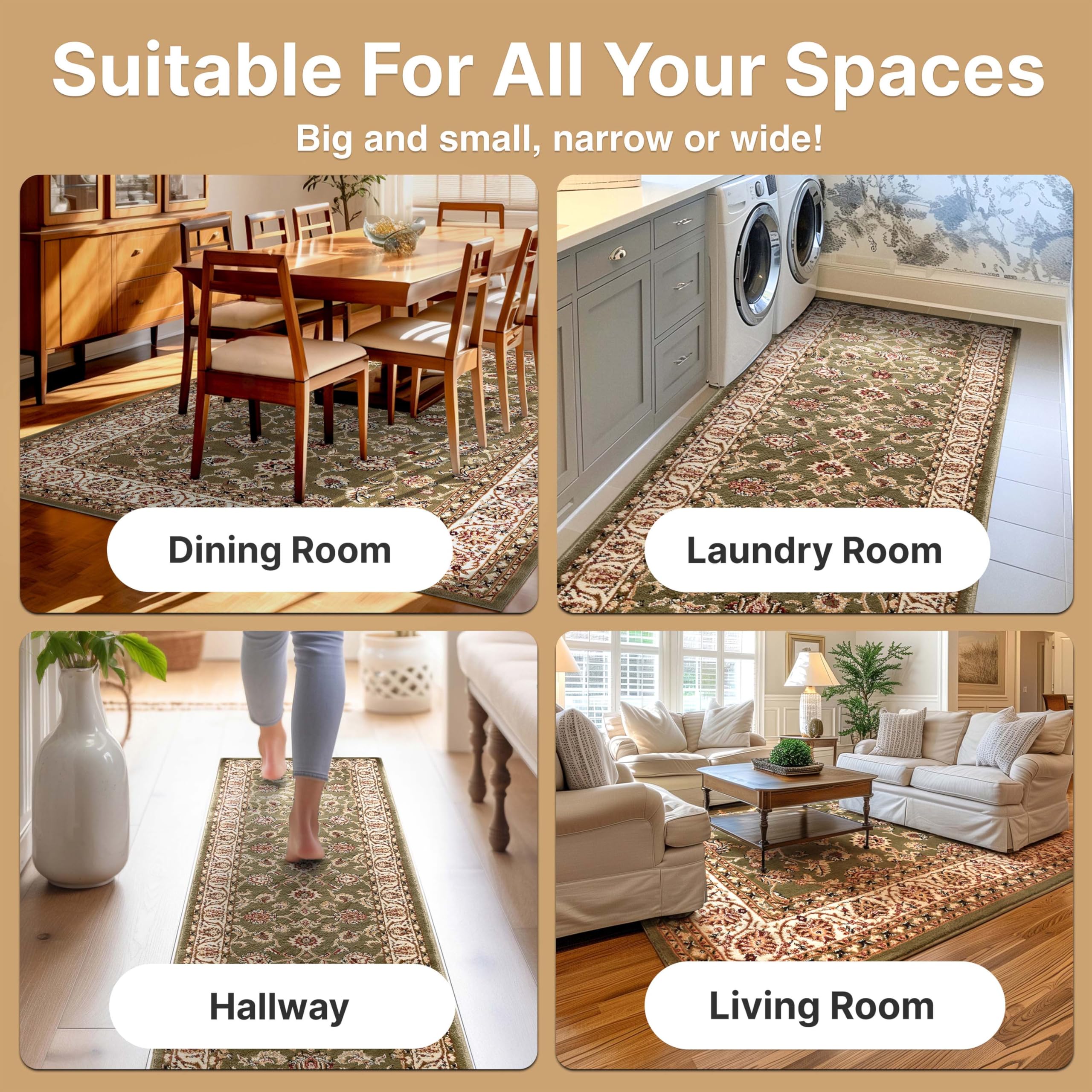 Well Woven Barclay Collection Sarouk Green 6x9 Area Rug - Soft Modern Handmade Wool Carpet for Living Room, Bedroom, Dining Room - Perfect for Home Decor, Office & High Traffic Areas