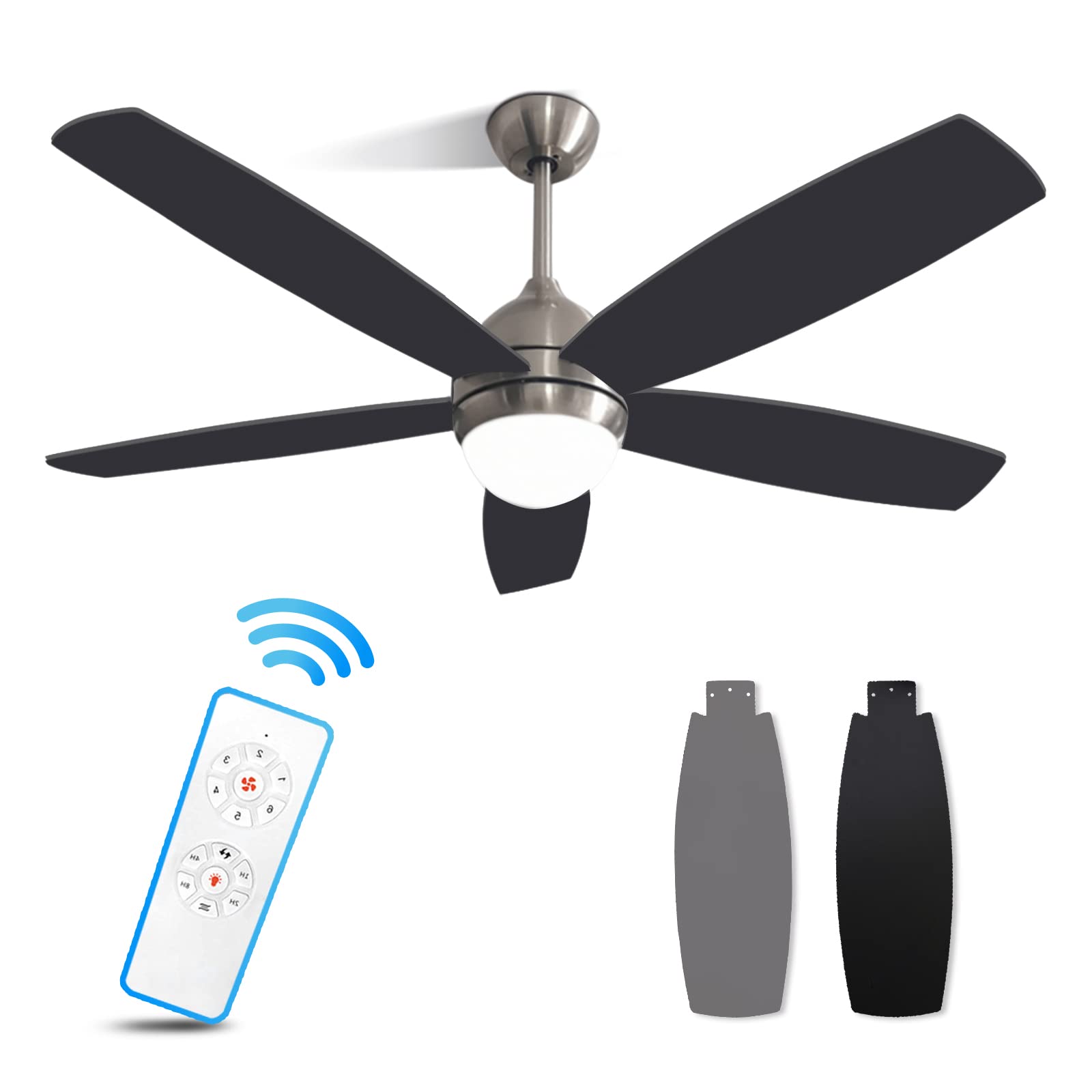 TYMMC 52 Inch Black Ceiling Fan with Lights and Remote Control - Ultra Quiet Modern Low Profile Ceiling Fan for Bedroom, Living Room - 6 Speed Settings, 3 Color Temperature Options, Reversible Blades - Perfect for Home, Office, and Indoor Spaces
