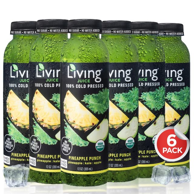 O2 Living Organic Cold Pressed Juice - Pineapple Punch Detox Drink with 5 Vegetable Servings | Low-Calorie, Vitamin-Rich, Immunity Boosting Beverage | 6 Pack (12oz) | Perfect for Post-Workout Recovery & Daily Wellness Routine