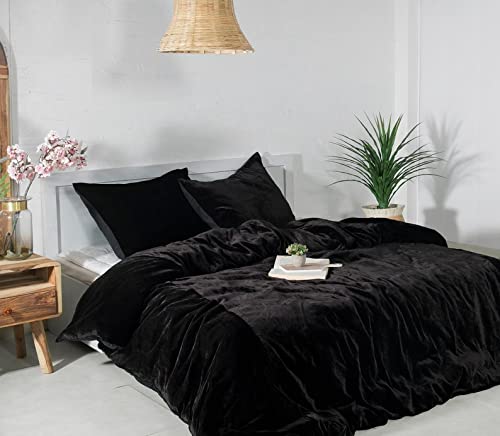 Luxury Crushed Velvet Duvet Cover Set - 3 Piece Boho Chic Bedding with Comforter Cover (Full/Queen 80