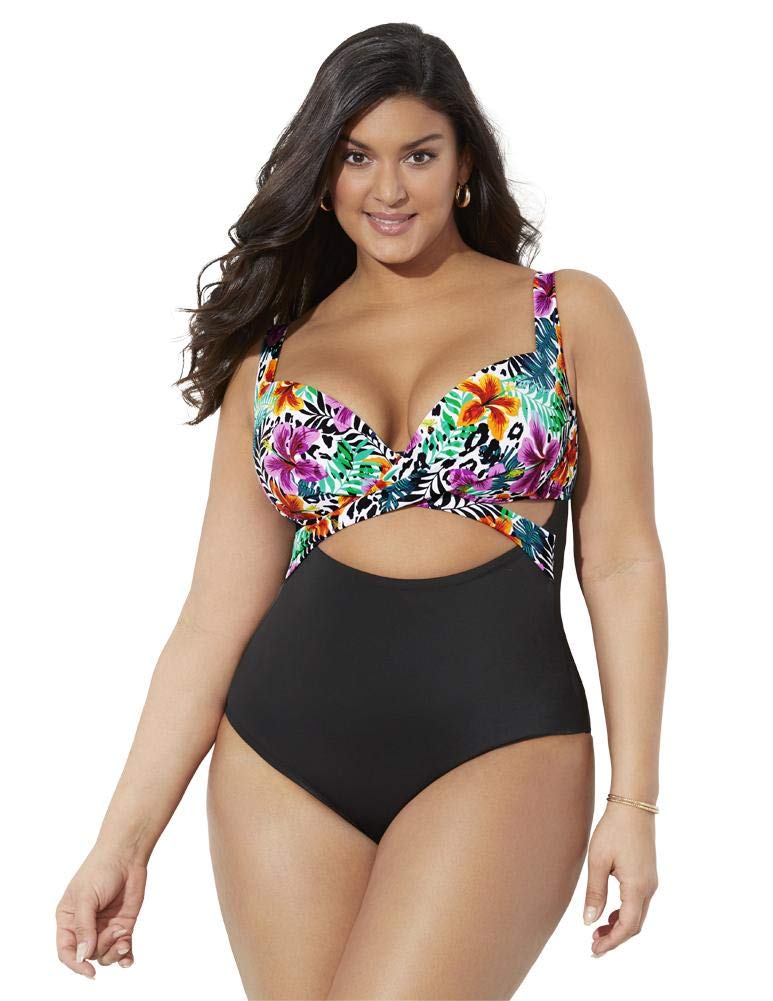 Plus Size Women's One Piece Swimsuit with Cut Out Design & Underwire Support - Perfect for Beach Vacations, Pool Parties & Summer Getaways