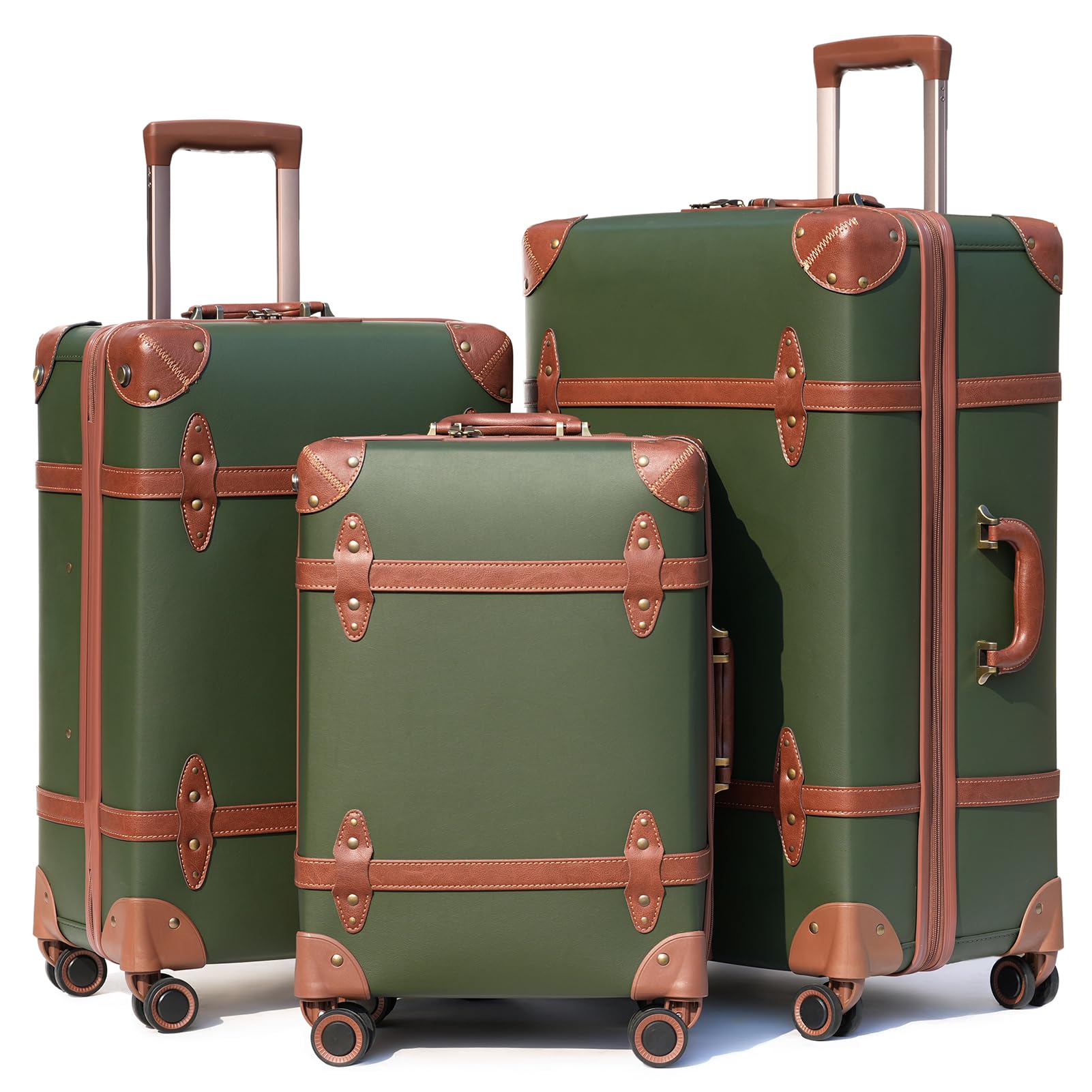 Vintage Luggage Set for Women - PU Leather Retro Suitcase & Trunk (Dark Green, 20/24/28 Inch) - Perfect for Travel, Business Trips & Weekend Getaways