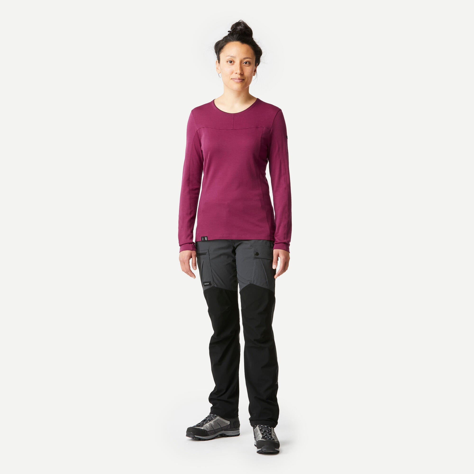Forclaz Women's MT500 Long Sleeve Merino Wool T-Shirt - Burgundy Red | Hiking, Camping & Outdoor Activities Base Layer