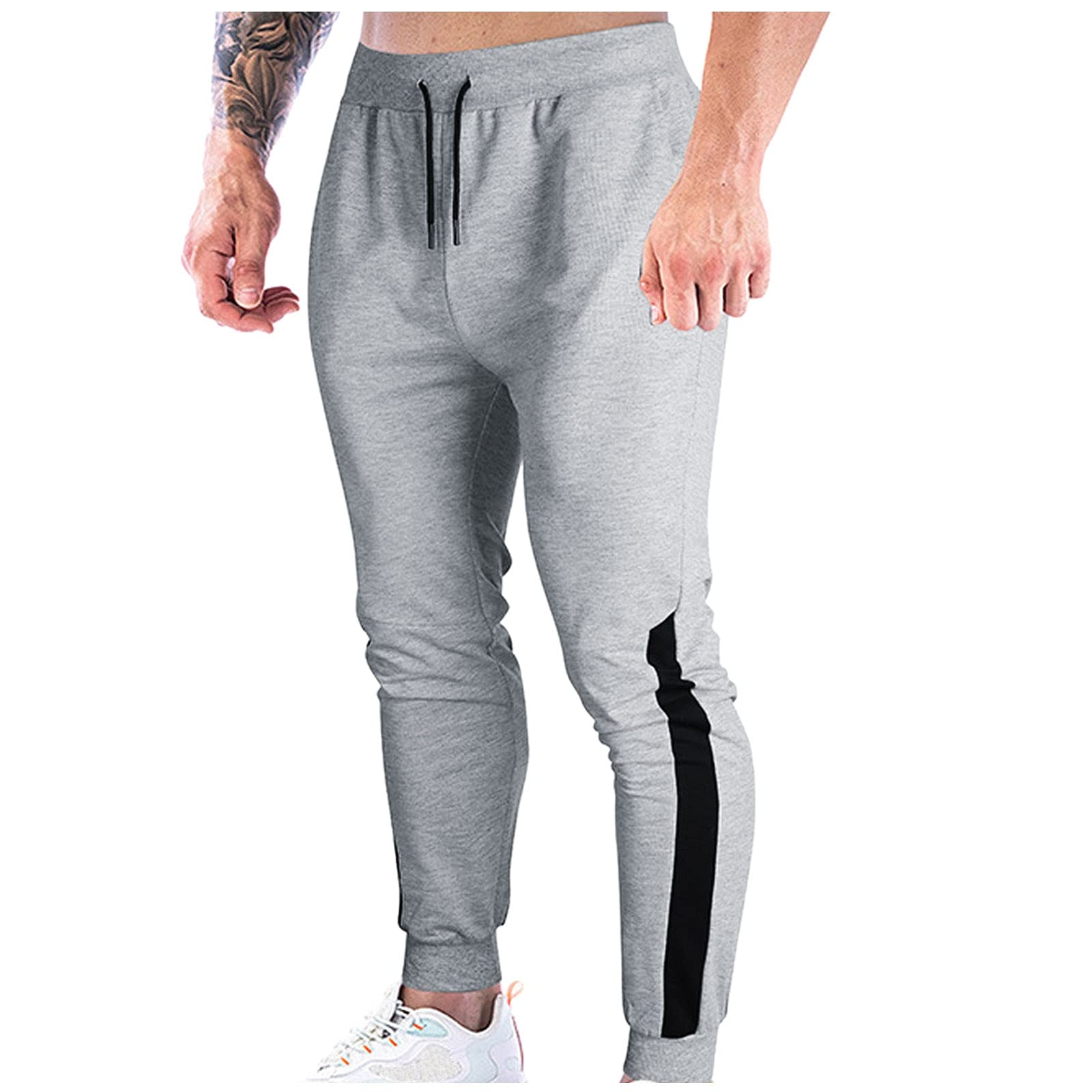 Men's Slim Fit Mid-Waist Jogger Sweatpants - Outdoor Yoga Athletic Pants with Pockets - Grey Casual Workout Pants for Running, Gym & Lounge Wear