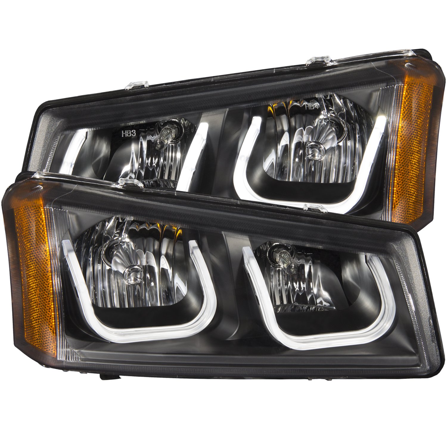 ANZO USA-111312 Crystal Headlights for 2003-2006 Chevy Silverado/Avalanche - U-Bar Black Clear Design - Upgrade Your Truck's Style & Night Visibility for Off-Roading & Daily Driving