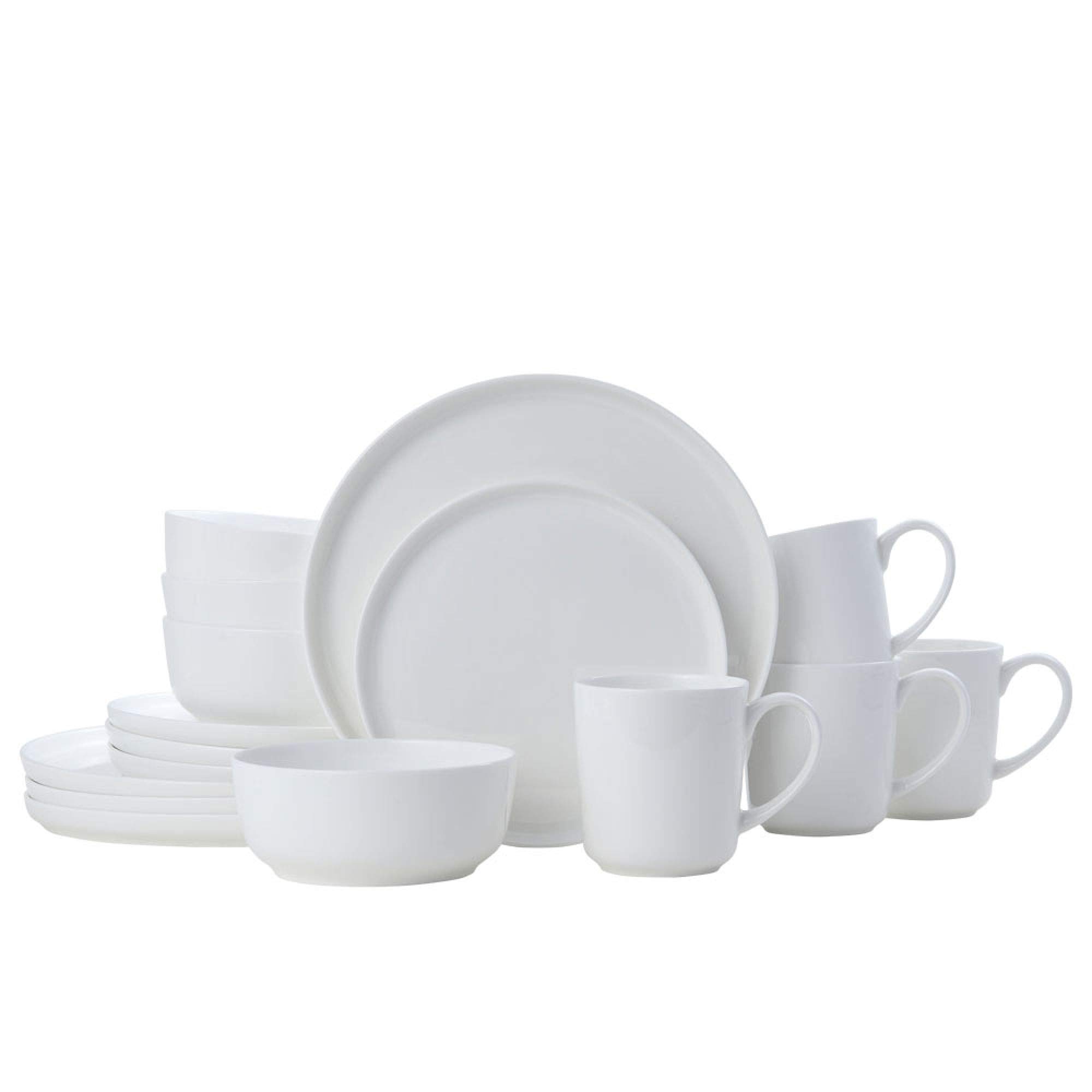 Mikasa Samantha 16-Piece Chip-Resistant Dinnerware Set - Service for 4, White Porcelain Plates & Bowls - Includes 4 Pasta Bowls (8-inch) - Durable Everyday Dinnerware for Family Meals, Entertaining & Restaurant-Style Dining