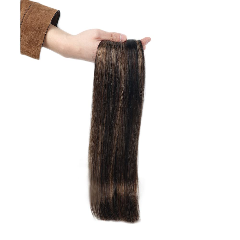 Natural Black to Chestnut Brown Balayage Ombre Clip-In Human Hair Extensions - 8pcs 120g Straight Invisible Clip-On (22 inch, #1B/6/1B) for Volume & Length - Perfect for Parties, Weddings & Daily Styling