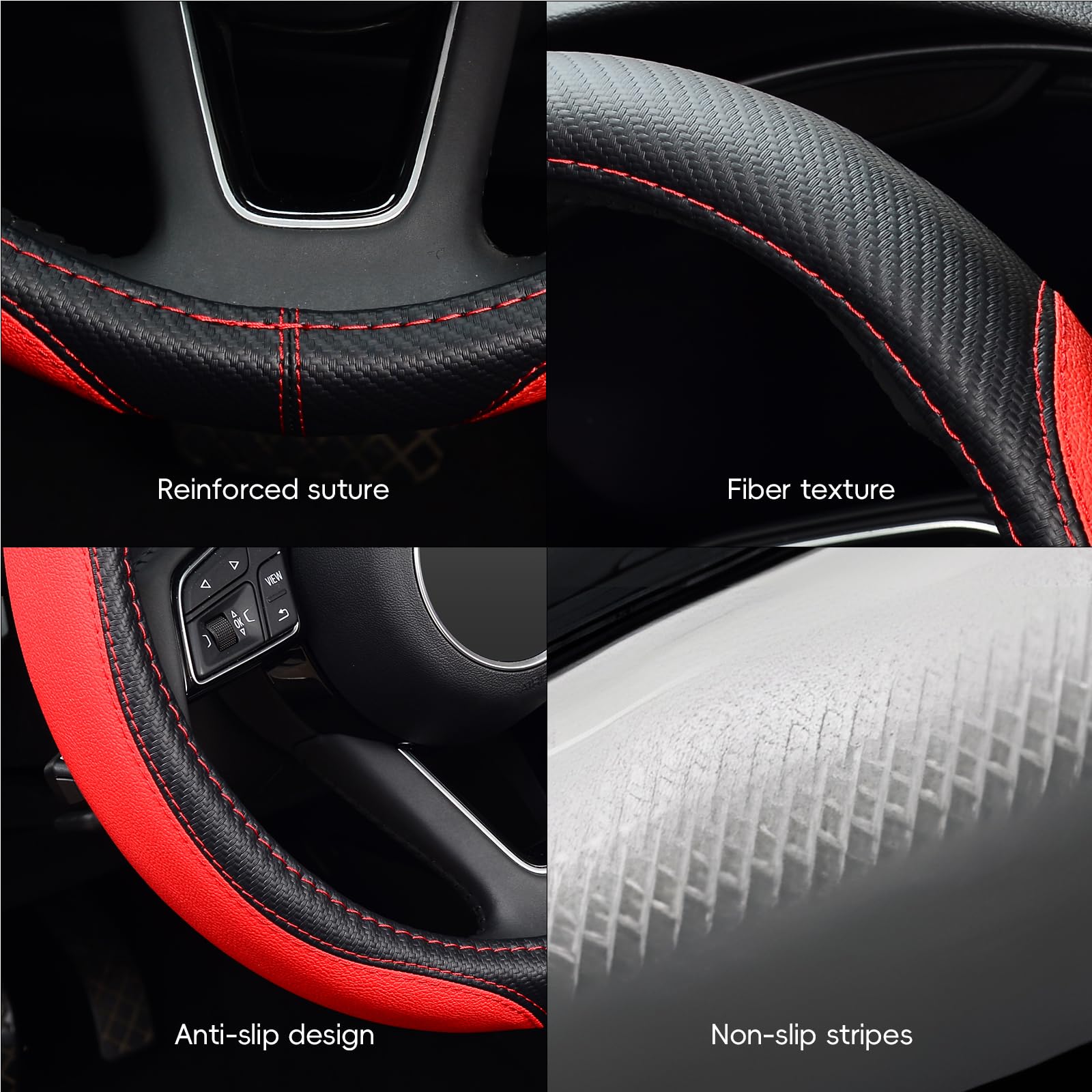 Premium Microfiber Leather Steering Wheel Cover - Universal 15 Inch Anti-Slip Grip for Cars, SUVs & Trucks (Red) - Perfect for Commuting, Road Trips & Enhanced Driving Comfort