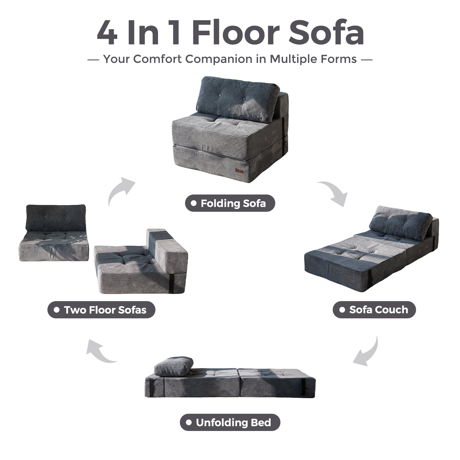 MAXYOYO Convertible Folding Sofa Bed with High-Density Support Foam - Dark Grey Sleeper Couch for Small Spaces, Living Room, Bedroom & Guest Room | Space-Saving Multi-Functional Furniture