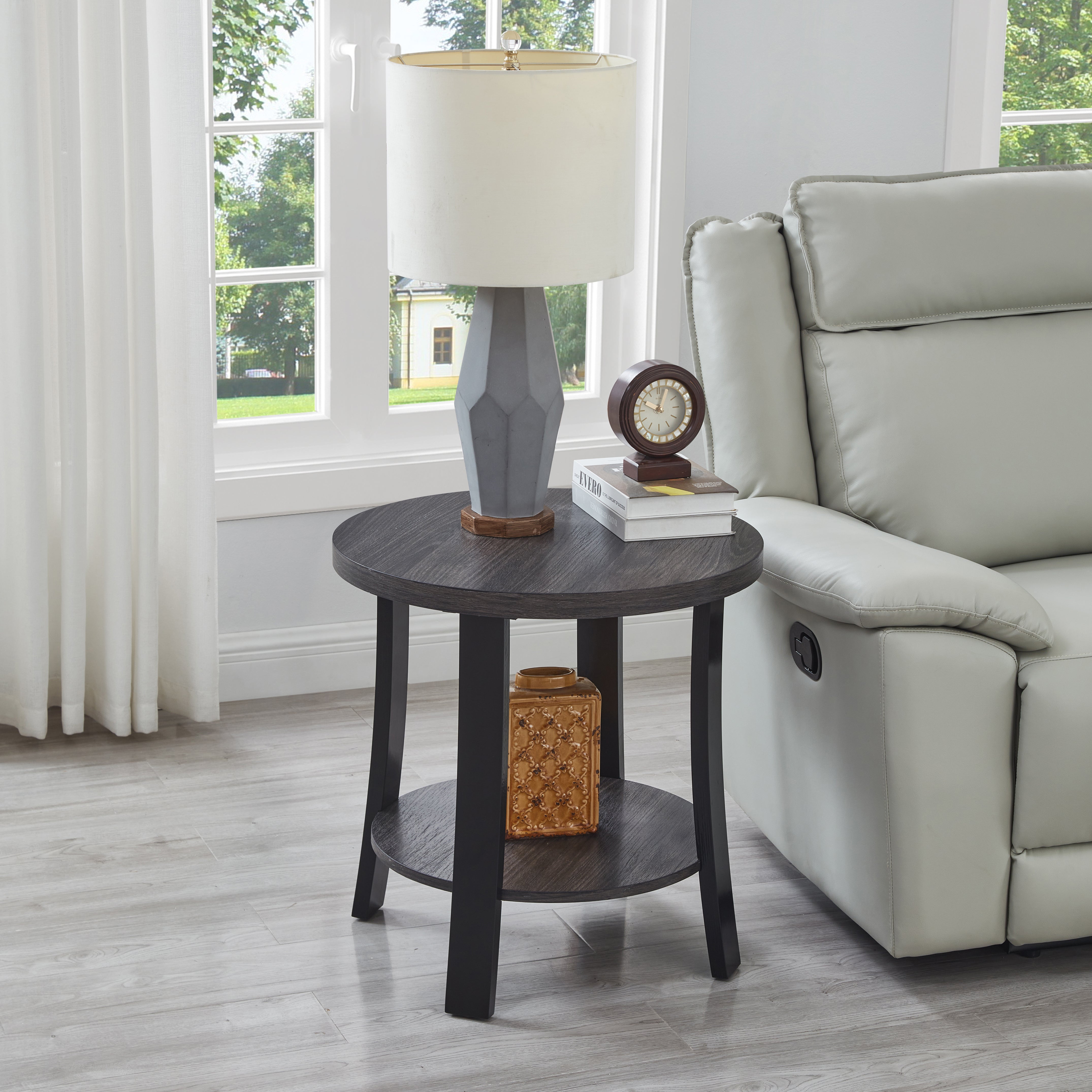 Roundhill Furniture Anze Contemporary Oval Wood Shelf 3-Piece Coffee Table Set - Modern Living Room Decor for Small Spaces & Apartments