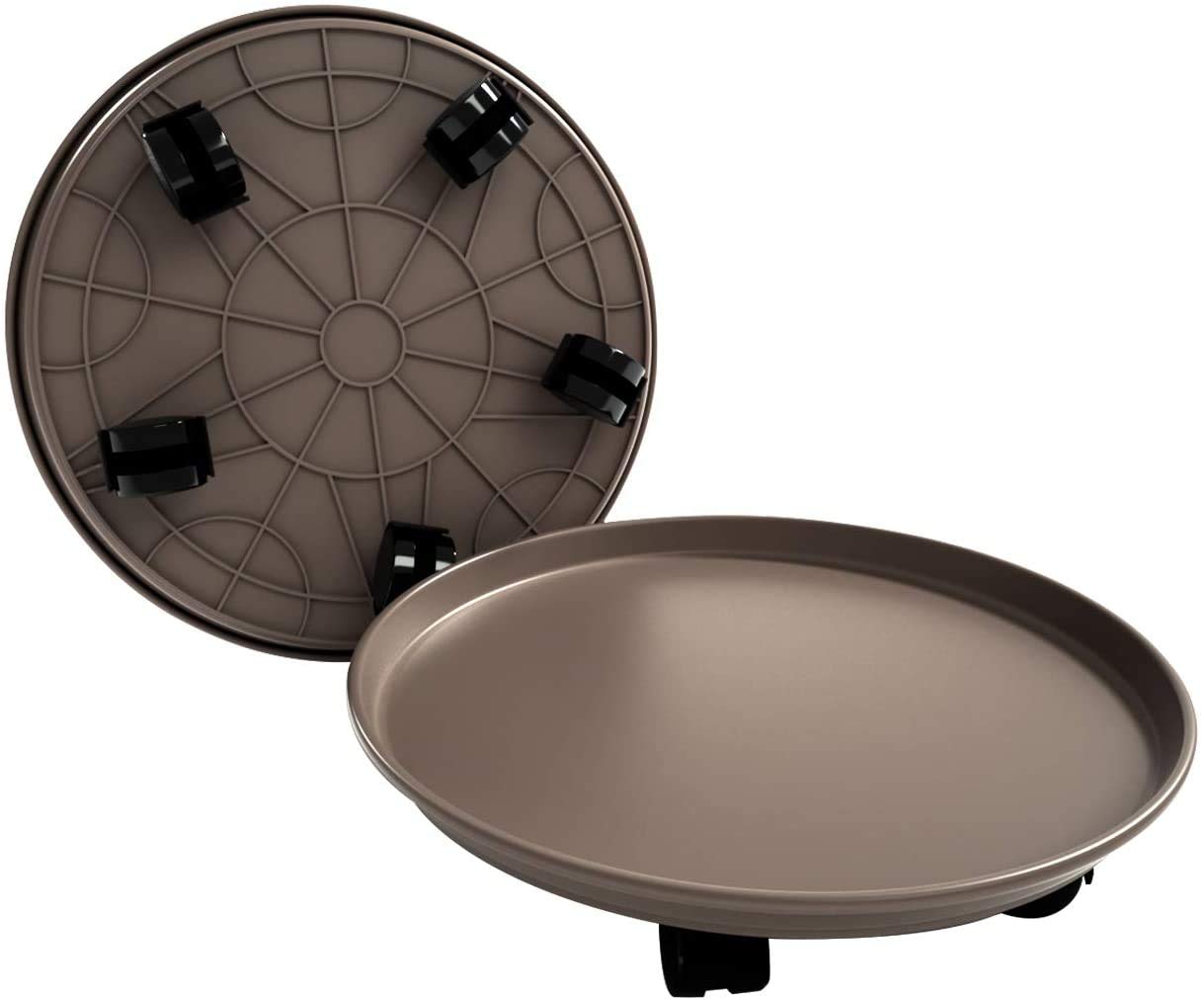 Amkoskr 2 Pack 12 Inch Brown Plant Caddy with Wheels - Round Rolling Planter Dolly for Indoor & Outdoor Plants, Trees, Flowers - Easy Move Tray Pallet Stand for Garden, Patio, Balcony, Living Room Decor
