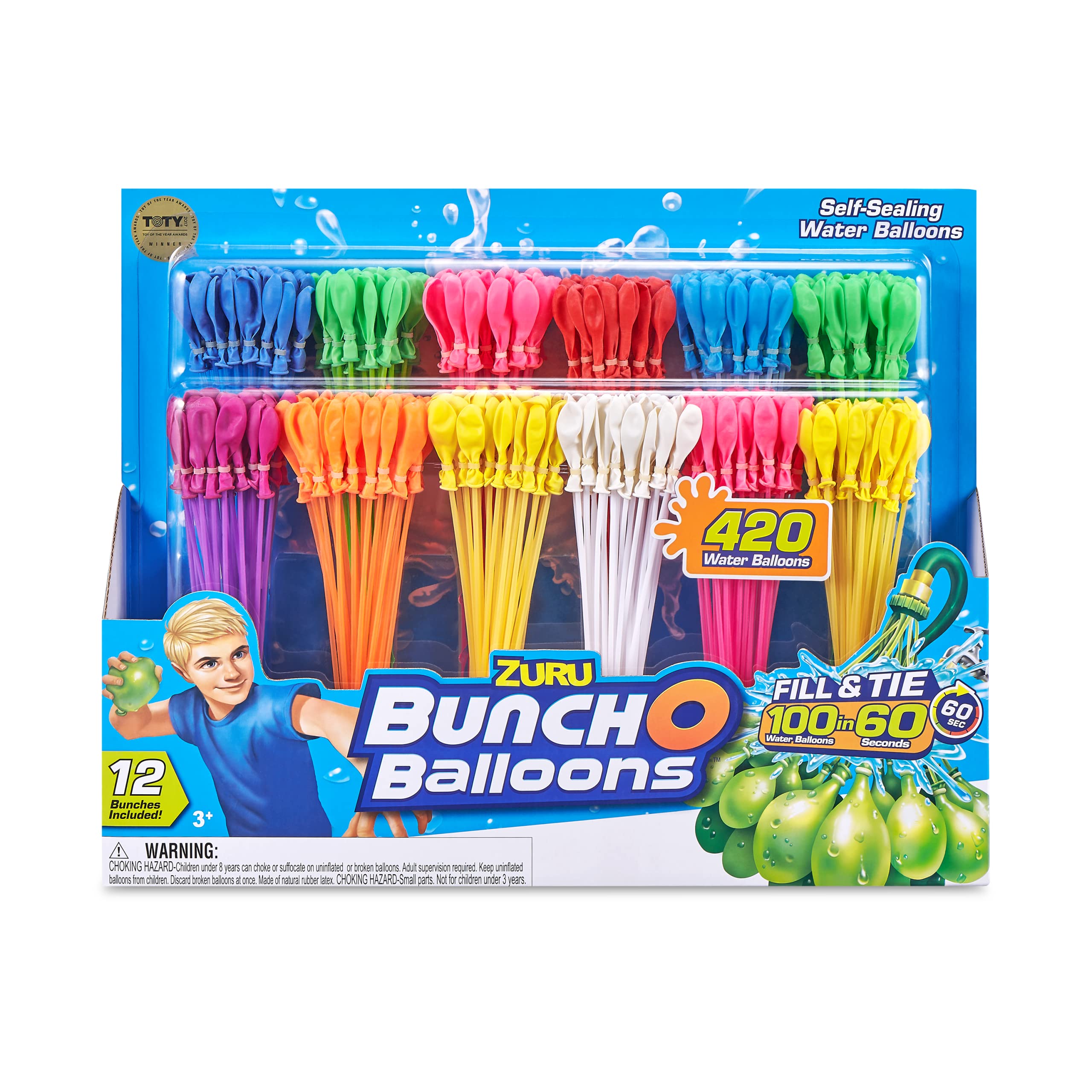 Bunch O Balloons - 420 Rapid-Fill Self-Sealing Water Balloons (12 Pack) - Multi-Colored Party Balloons for Summer Fun, Outdoor Games, and Backyard Water Fights