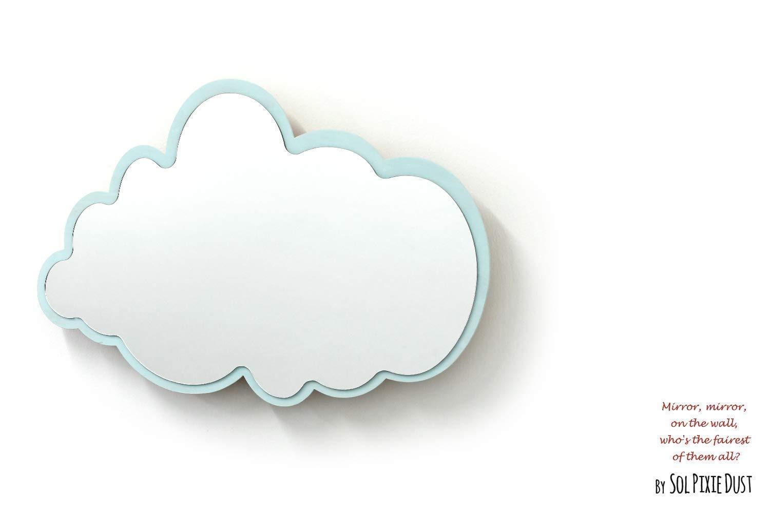 Safety Mirror with LED Light - Cloud Powder Blue Wooden Wall Decor for Nursery & Kids Room - Perfect for Nighttime Safety and Stylish Home Decor