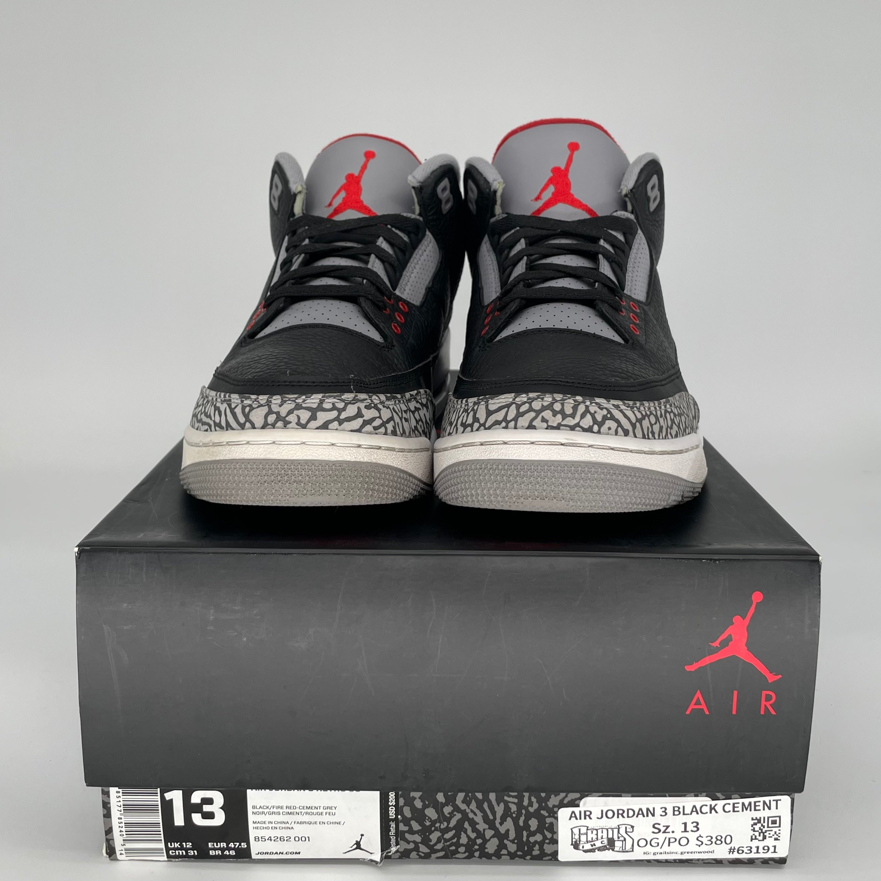 Original Air Jordan 3 Retro 'Black Cement' Men's Basketball Shoes Size 13 (854262-001) - Classic Sneakers for Streetwear & Basketball Performance