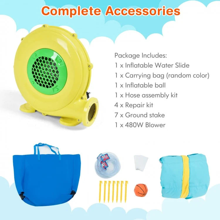 Inflatable Water Bounce House for Kids - 480W High-Power Blower Included - Outdoor Summer Party, Backyard Water Play, Birthday Celebration Activity