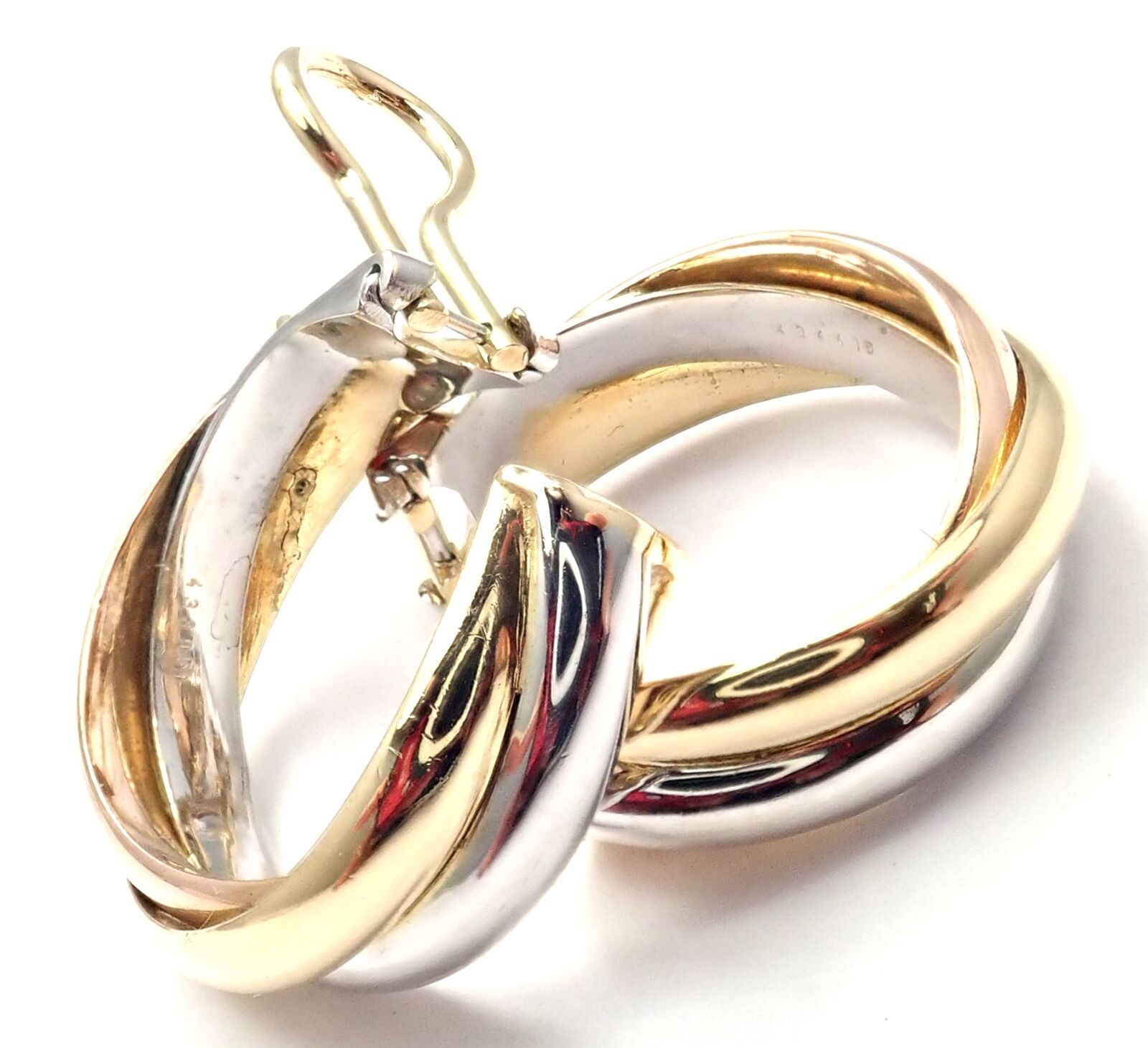 Authentic Cartier 18k Tri-Color Gold Medium Trinity Hoop Earrings for Women - Luxury Jewelry Gift for Anniversary, Wedding & Special Occasions