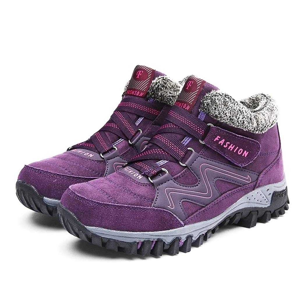 Nobrandd Women's Winter Thermal Faux Fur Lined Leather Platform High Top Boots - Purple, Warm Snow Boots for Cold Weather, Fashionable Winter Shoes for Women, Perfect for Outdoor Activities, Snow Days and Casual Wear