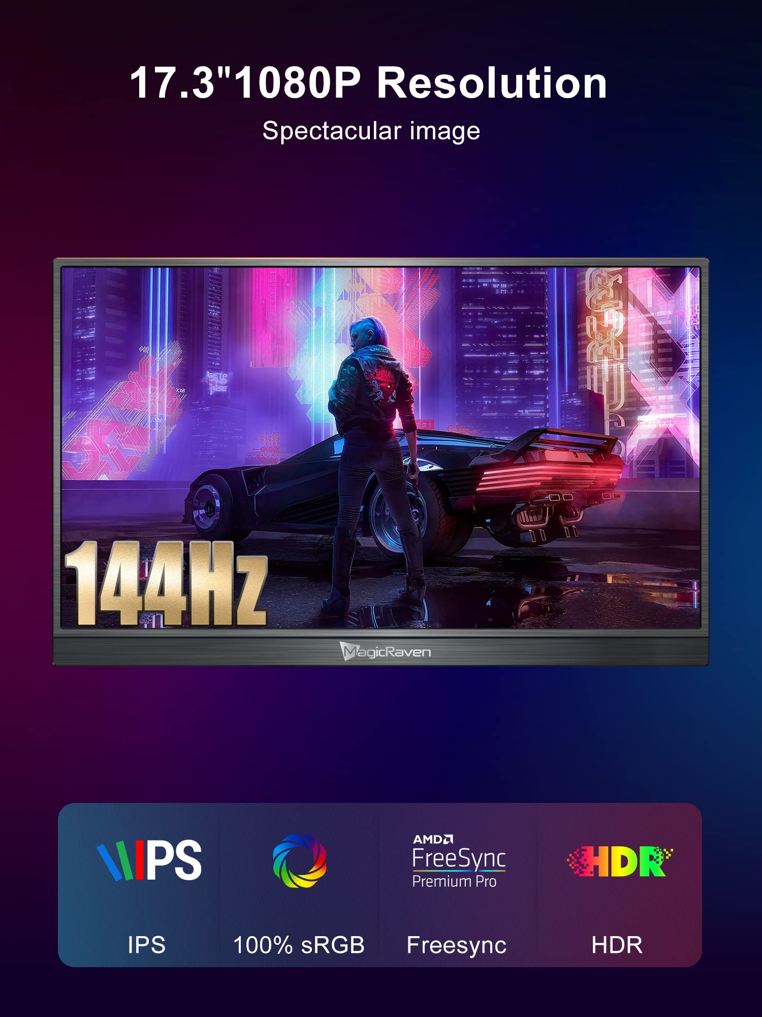 17.3 Inch 144Hz Portable Gaming Monitor - 1080P FHD USB C HDMI Second Screen with Built-in Speakers | VESA Mountable Travel Display for PS5, Xbox, Switch, MAC, PC & Mobile Gaming | Perfect for Work, Travel & Multi-Tasking