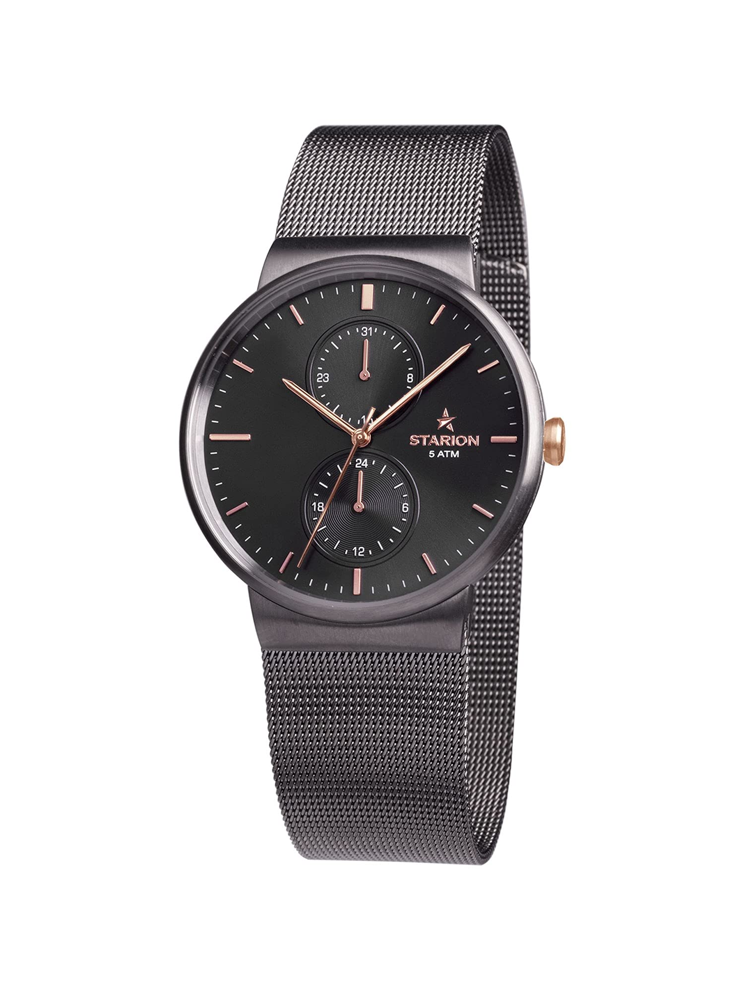 Starion Men's Slate Watch - Japanese Quartz Movement, Water Resistant, Steel Mesh Band - for Work & Casual Wear