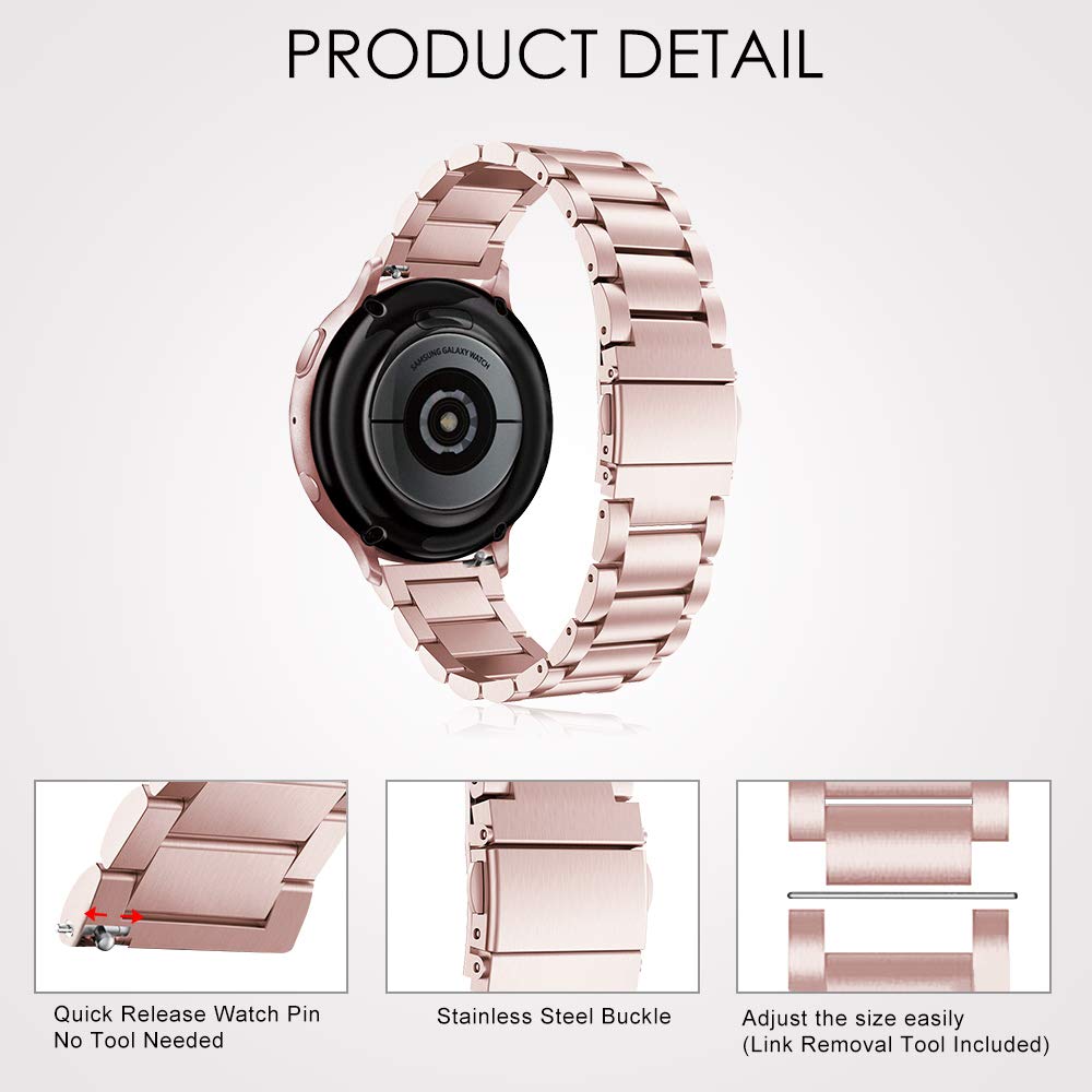 Syxinn Stainless Steel Metal Watch Band for Samsung Galaxy Watch Active/Active 2 (40mm/44mm), Galaxy Watch 4/4 Classic, Watch 5/5 Pro, Watch 3 (41mm/42mm) - Durable Replacement Strap for Workout, Office & Daily Wear