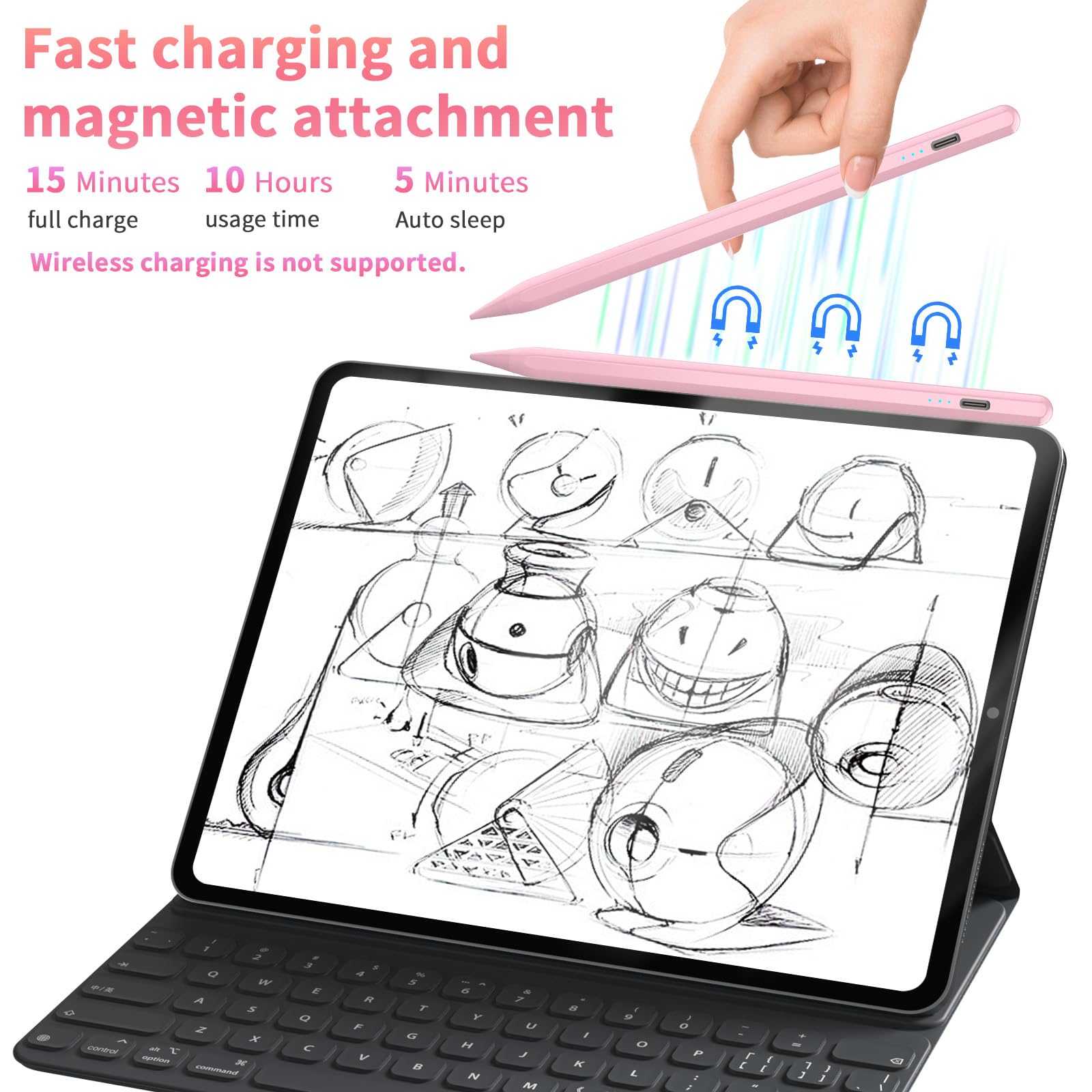 Premium Stylus Pen for iPad (2024-2018 Models) - Fast 30-Min Charge, Tilt Sensitivity, Palm Rejection & Magnetic Attachment - Compatible with iPad 10/9/8/7/6, Air 3/4/5/11/M2, Mini 5/6, Pro 12.9/11/13-Inch M4 - Perfect for Digital Art, Note-Taking & Professional Design Work