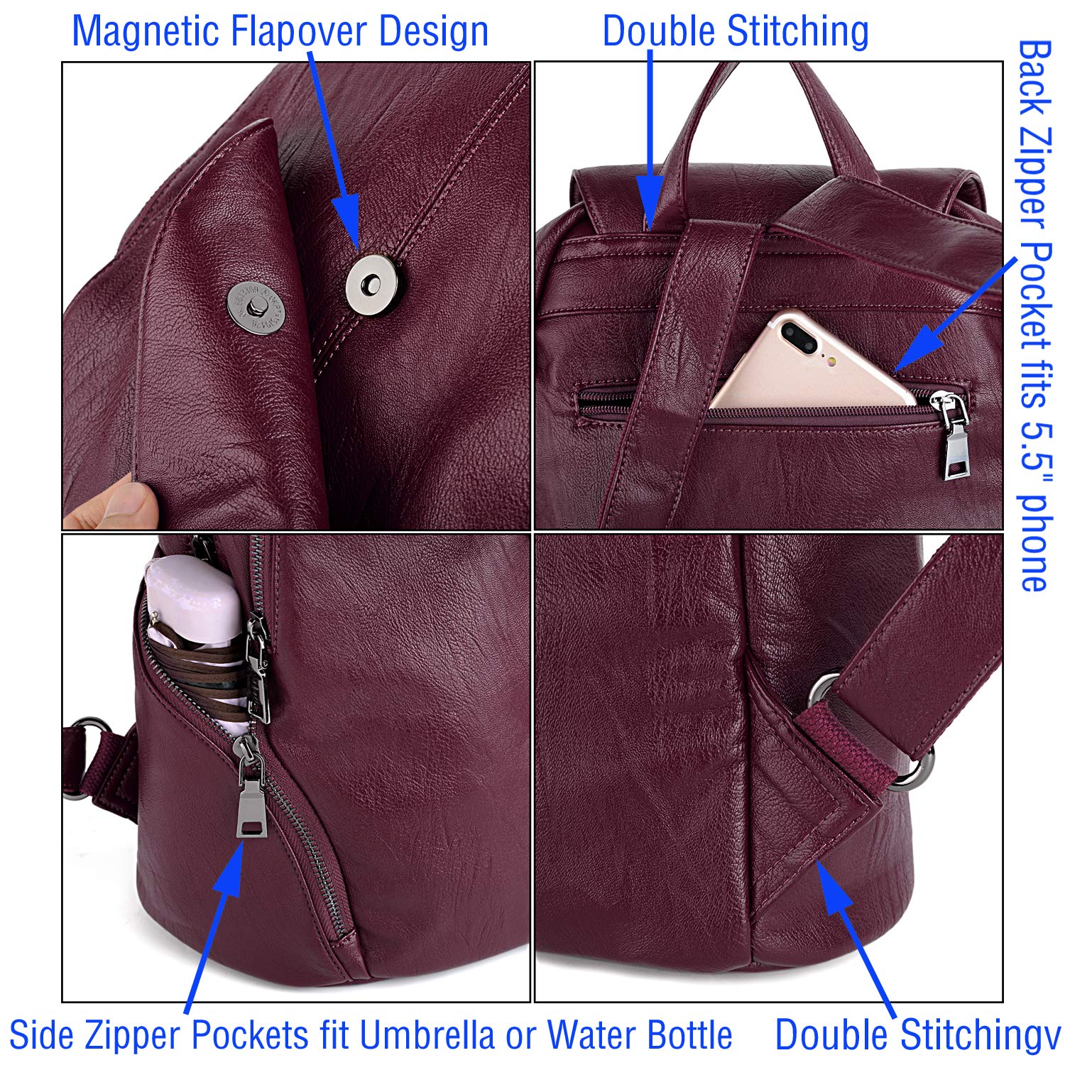UTO Women's Faux Leather Large Capacity Backpack - Stylish & Durable for Work, Travel & Everyday Use